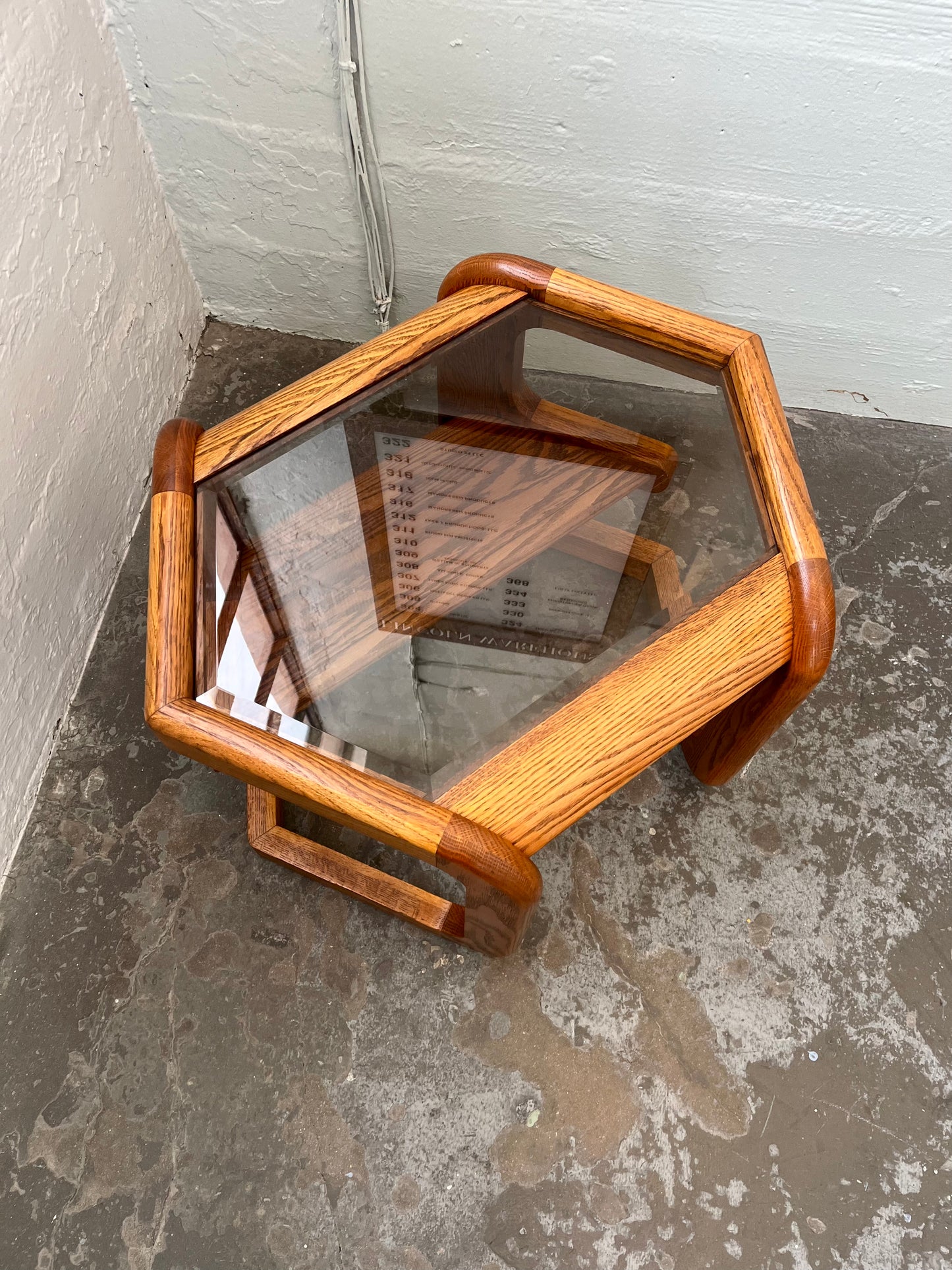 Vintage Postmodern Lou Hodges Style Oak Hexagon End Table
