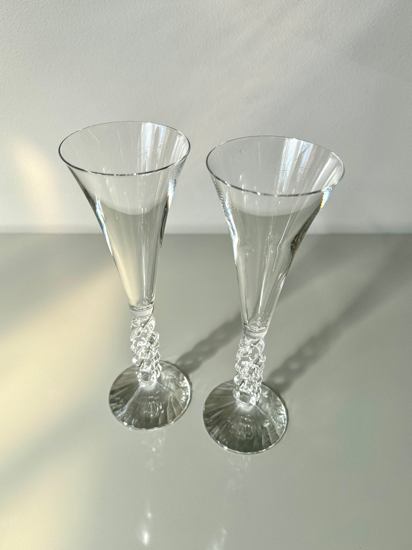 Vintage Pair Cristal D'arques-Durand Crystal Fluted Millennium Champagne Glasses