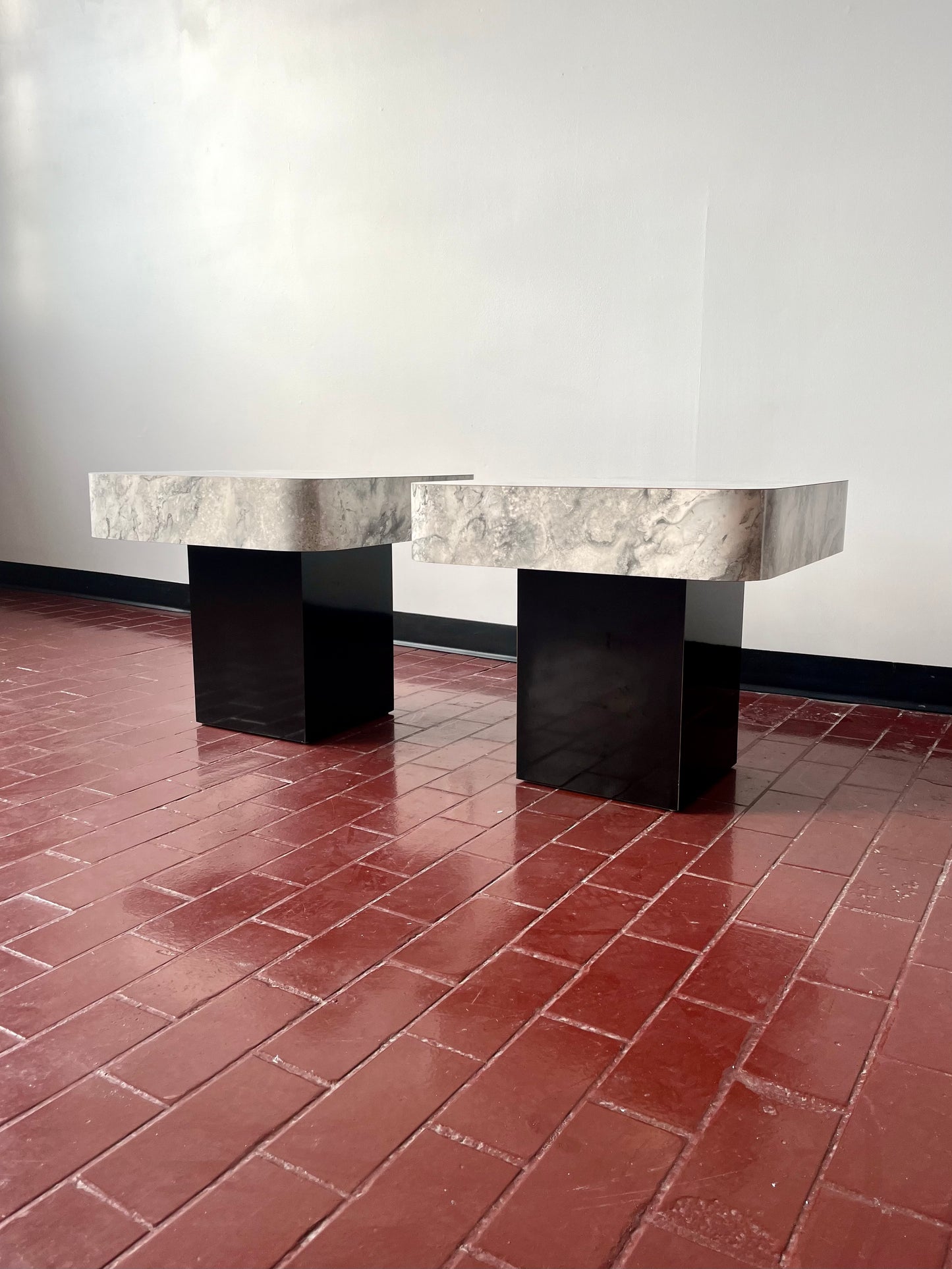 Postmodern Faux Marble Laminate End Tables