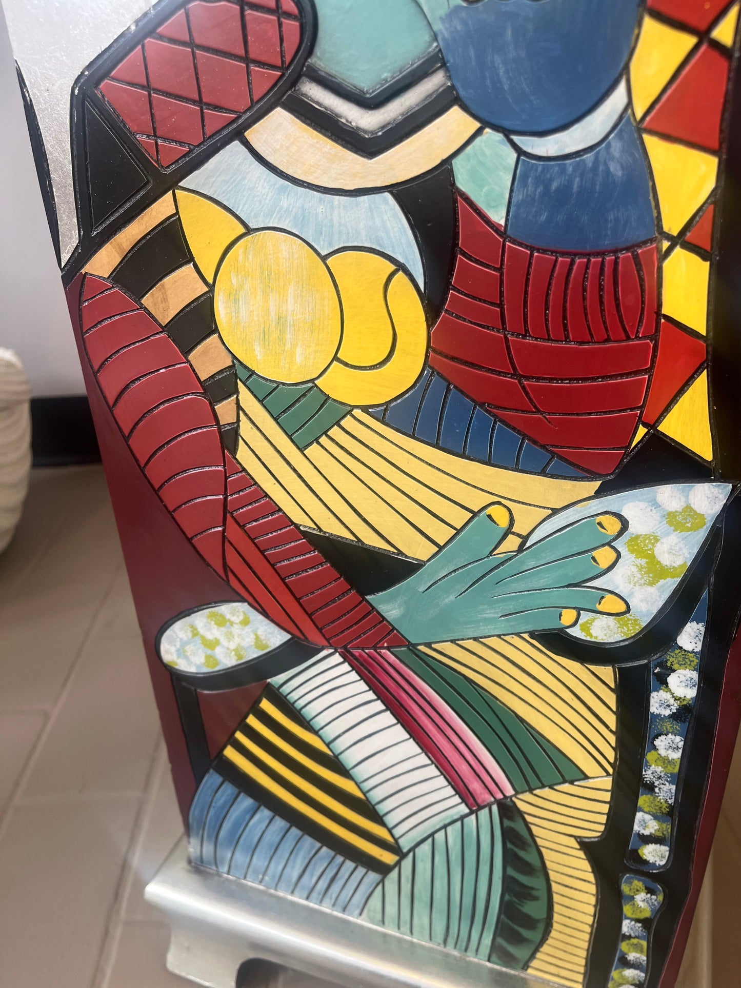Vintage Picasso Style Silver and Gold Leaf Abstract Figure Pedestal