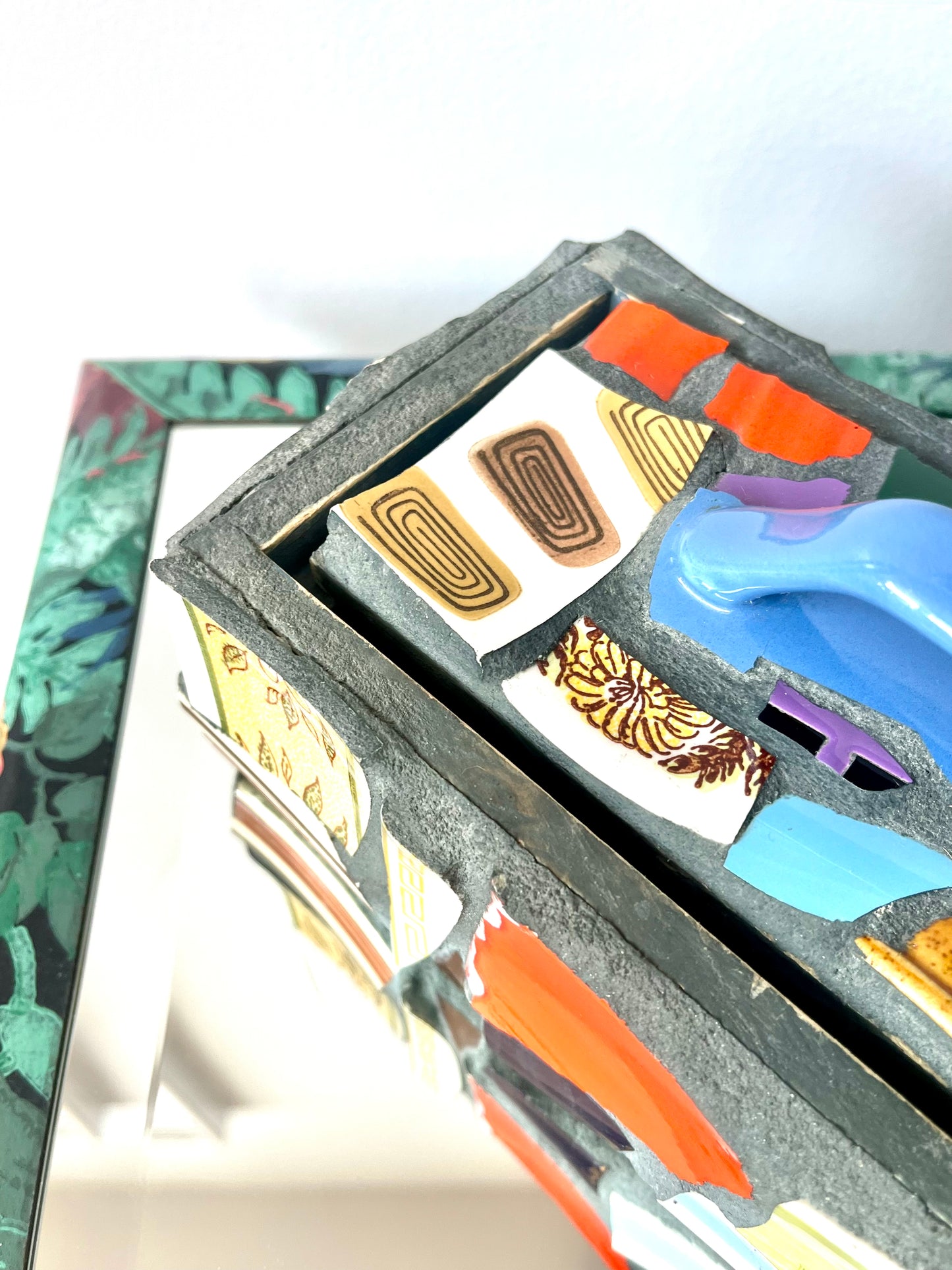 Vintage Ceramic Shard Mosaic and Cement Trinket Box