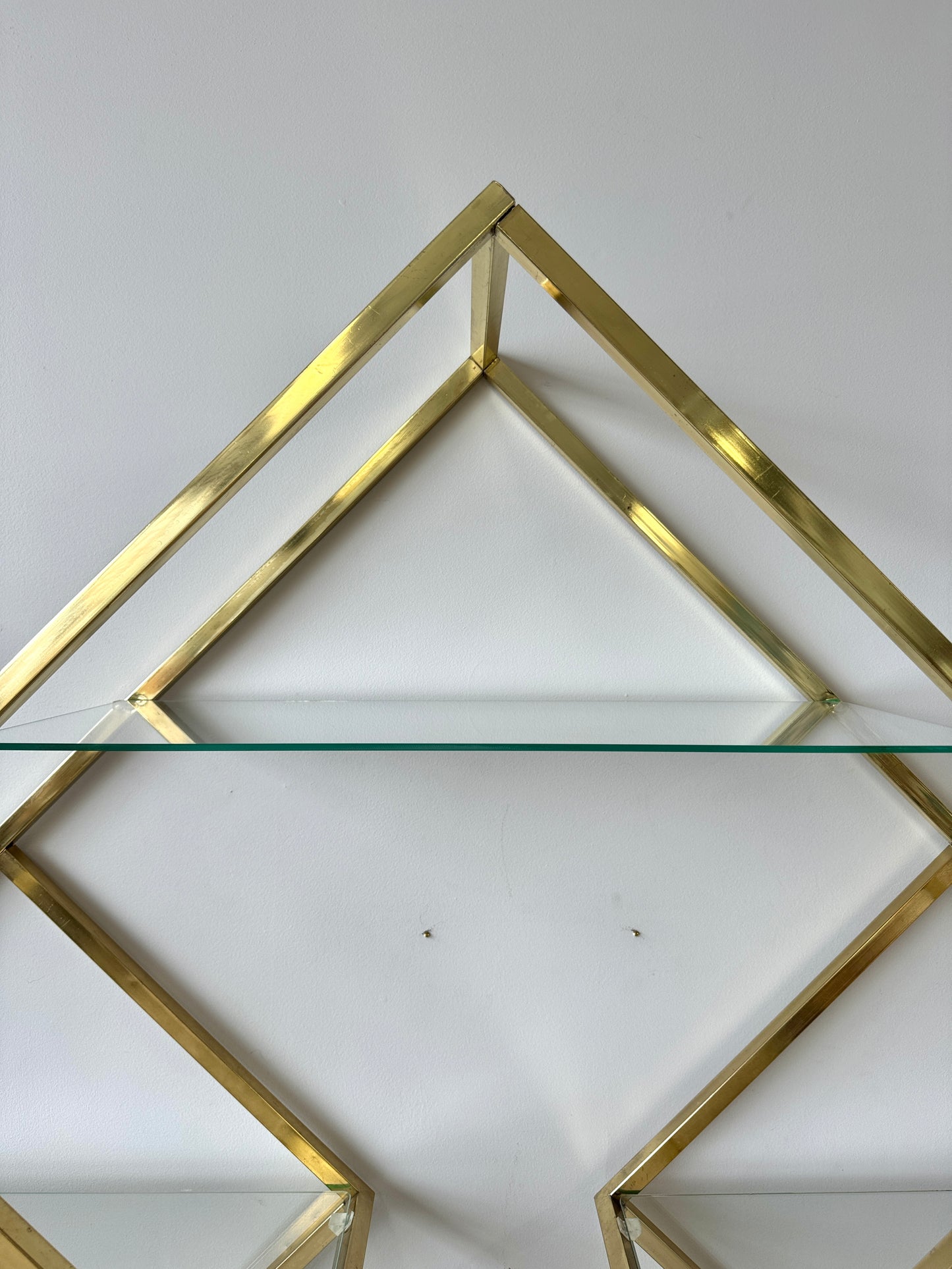 Vintage Diamond Brass and Glass Etagere