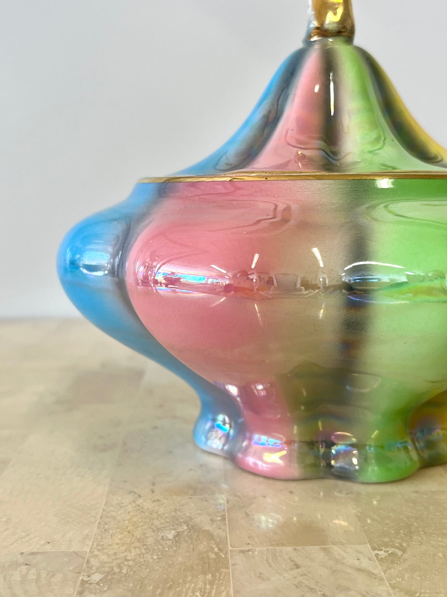 Vintage Italian Rainbow Iridescent Porcelain Candy Dish