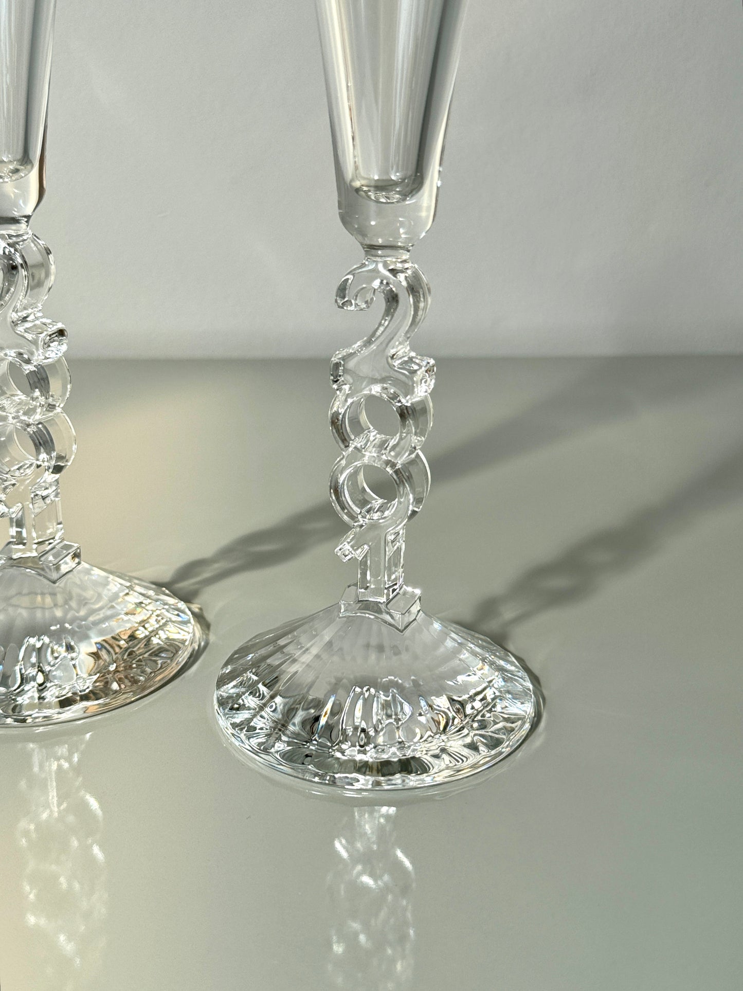 Vintage Pair Cristal D'arques-Durand Crystal Fluted 2001 Champagne Glasses