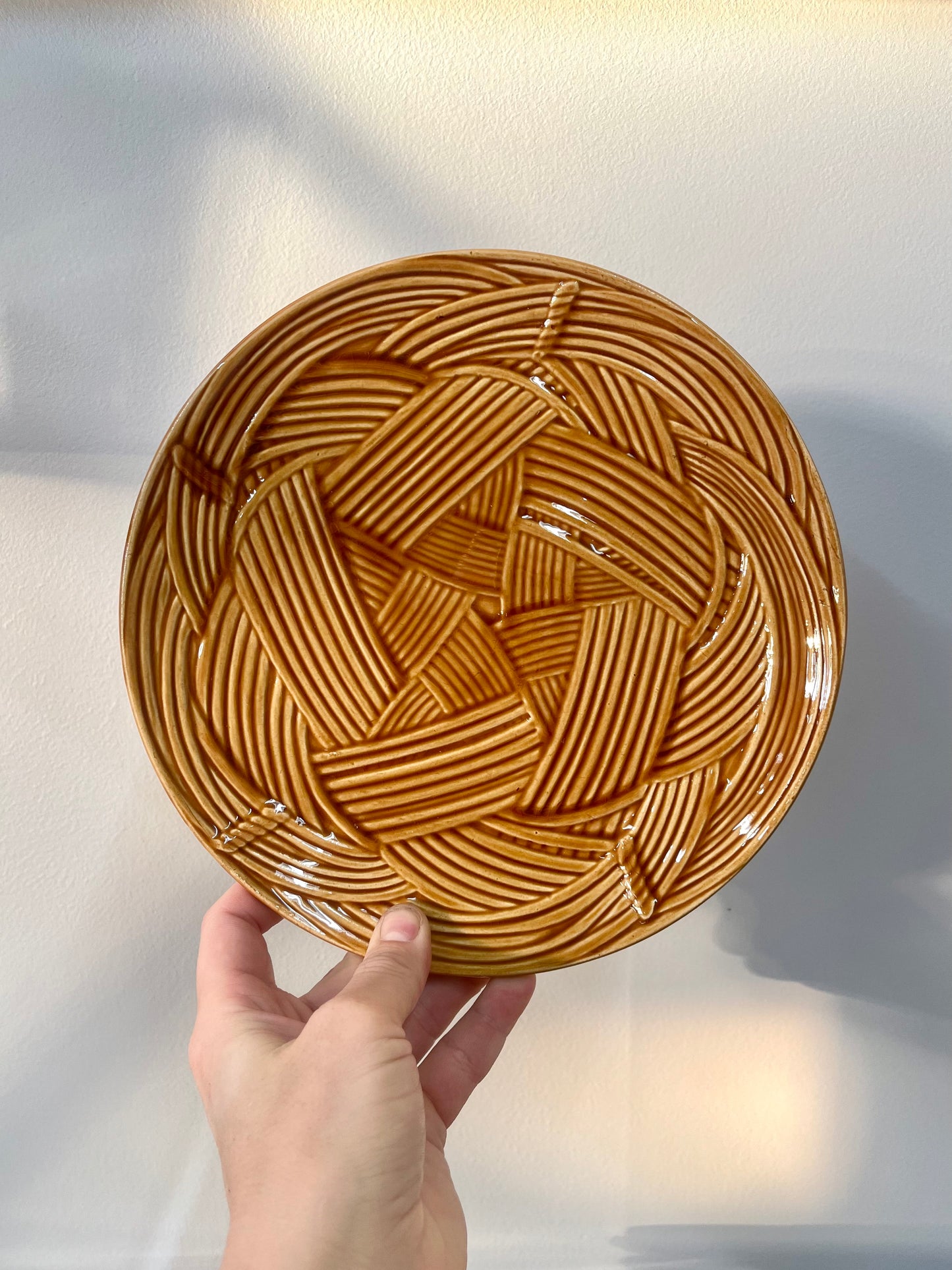 Vintage French Majolica Basketweave Salad Plates