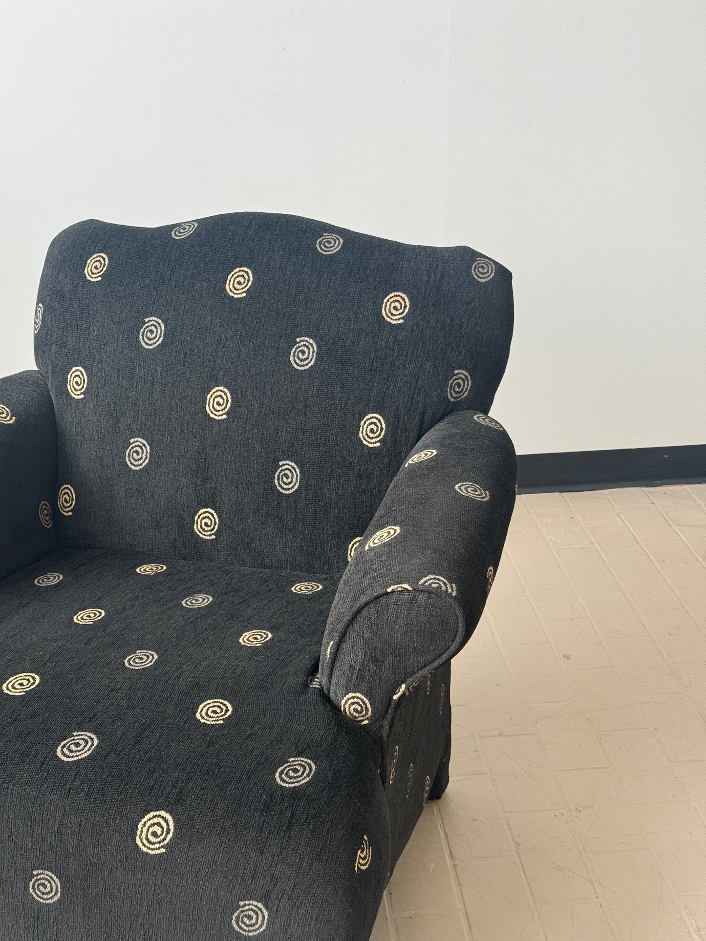 Postmodern Spiral Motif Upholstered Club Chair in the style of Donghia Luciano