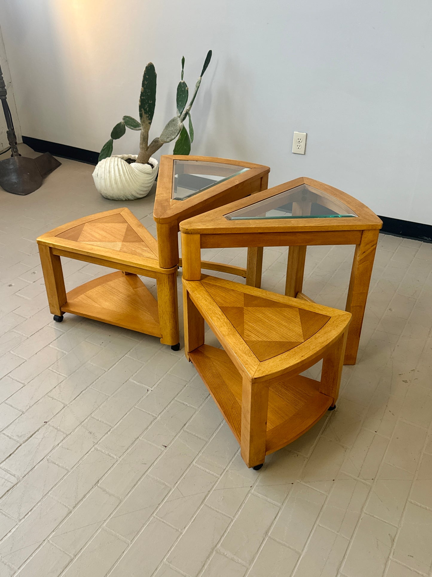 Vintage Triangular Tri-Level Swiveling End Tables