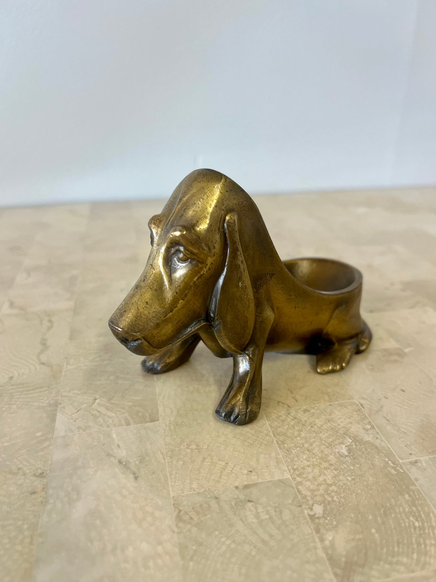 Vintage 1930s Brass Basset Hound Cigar Holder / Trinket Dish