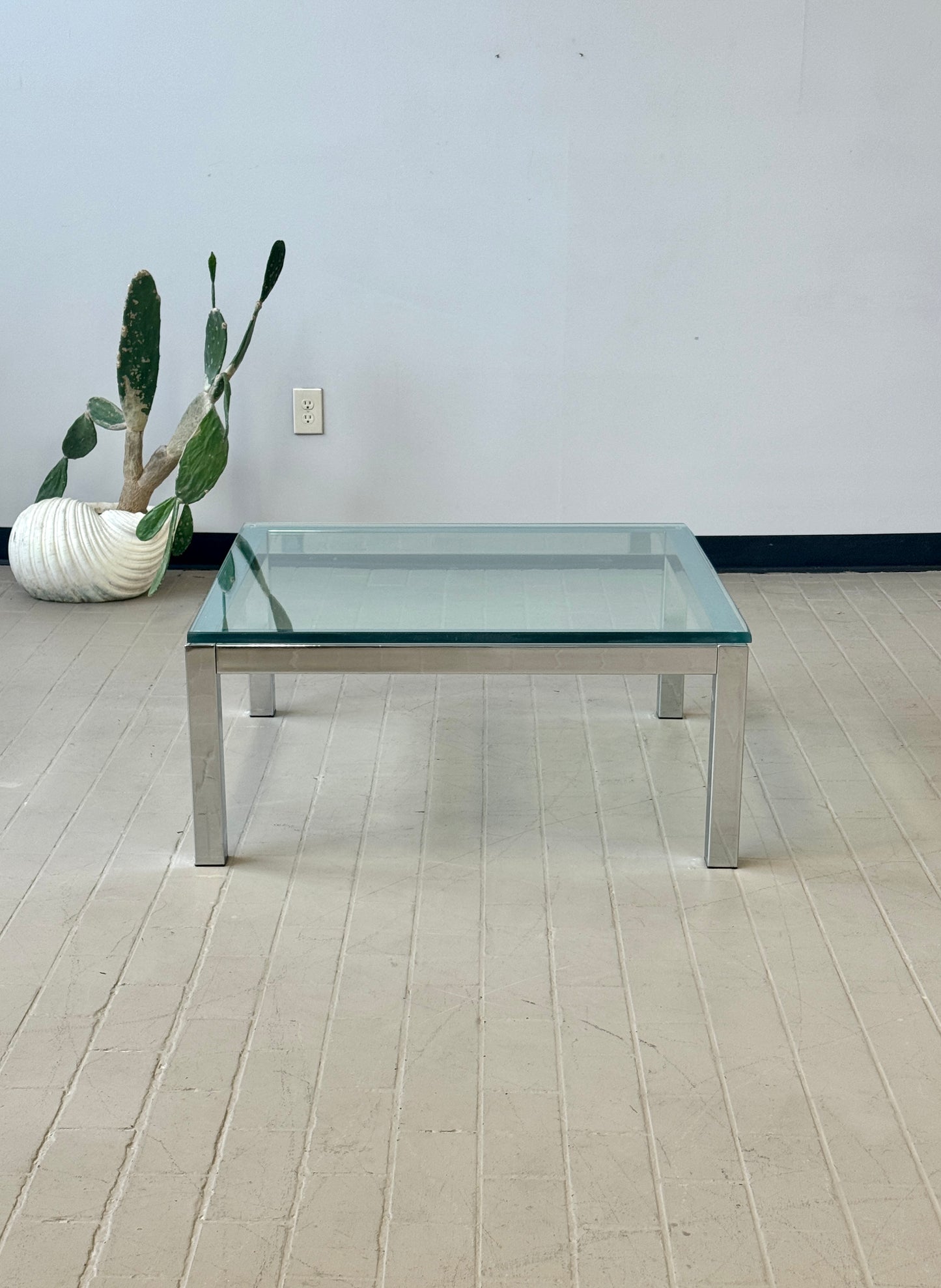 Milo Baughman Style Mid Century Chrome and Glass Coffee Table