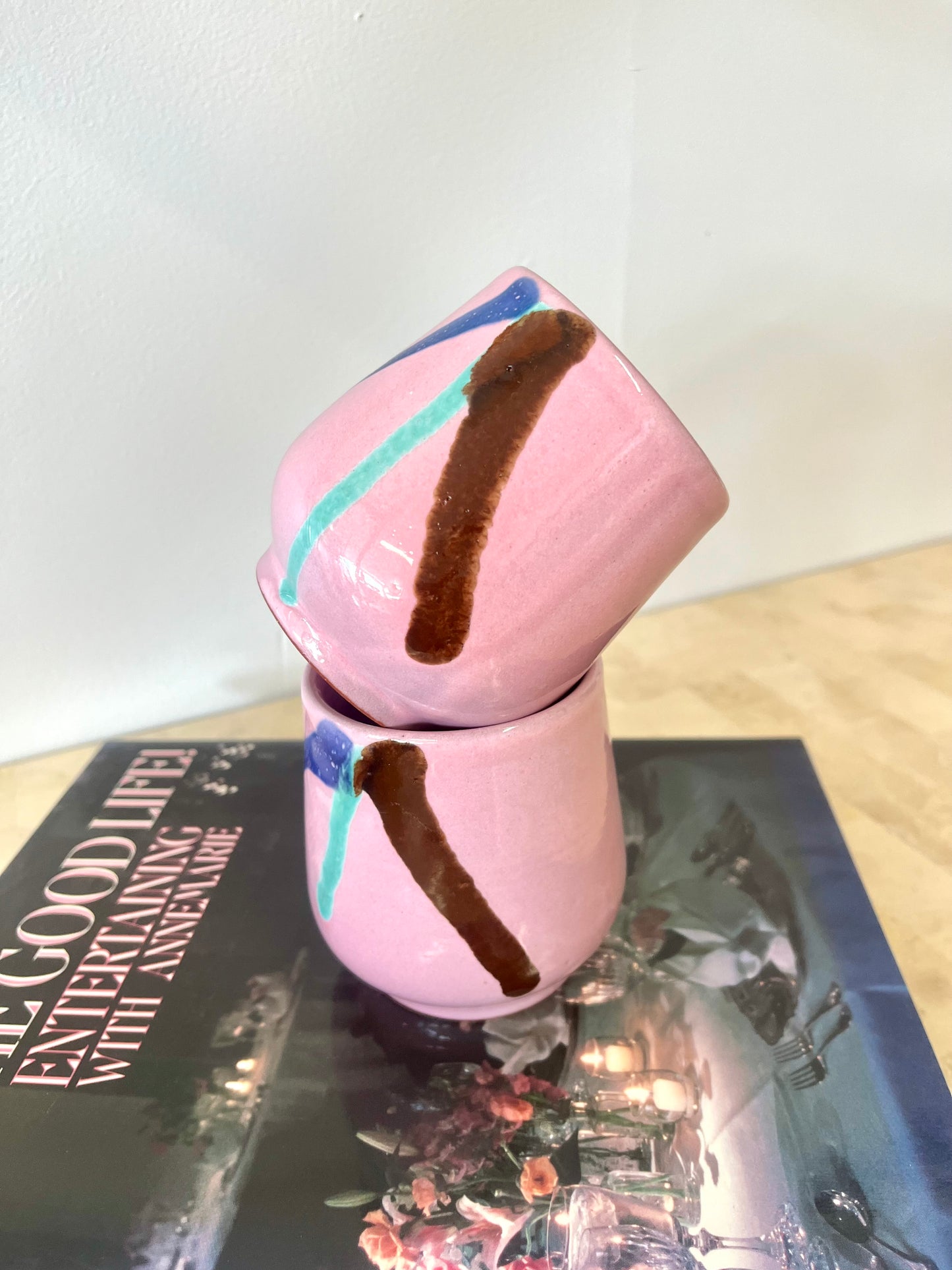 Postmodern Glazed Ceramic Tumbler Pair