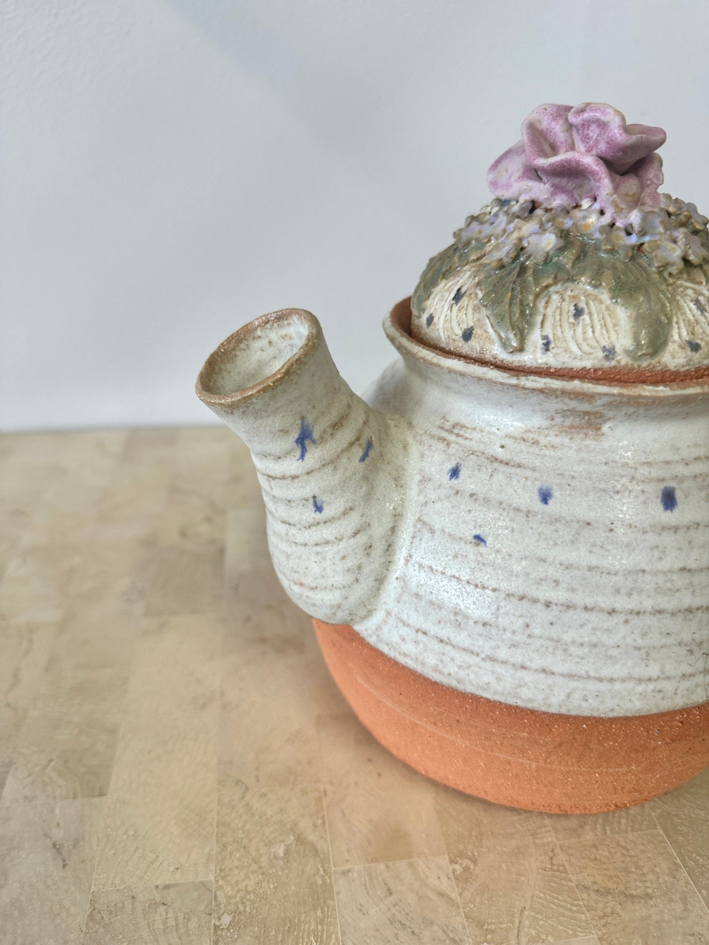 Vintage 1999 Studio Pottery Teapot with Applied Rose Lid
