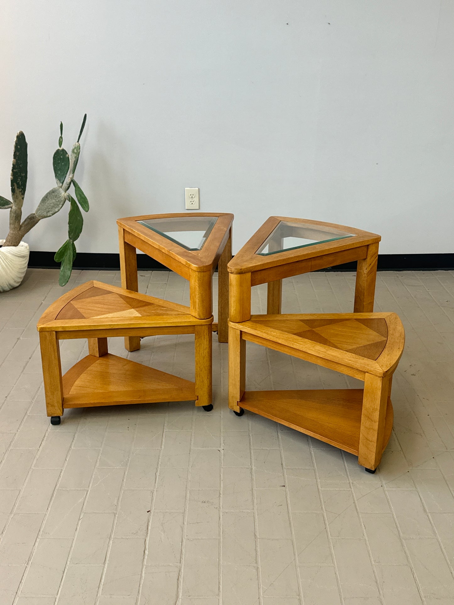 Vintage Triangular Tri-Level Swiveling End Tables