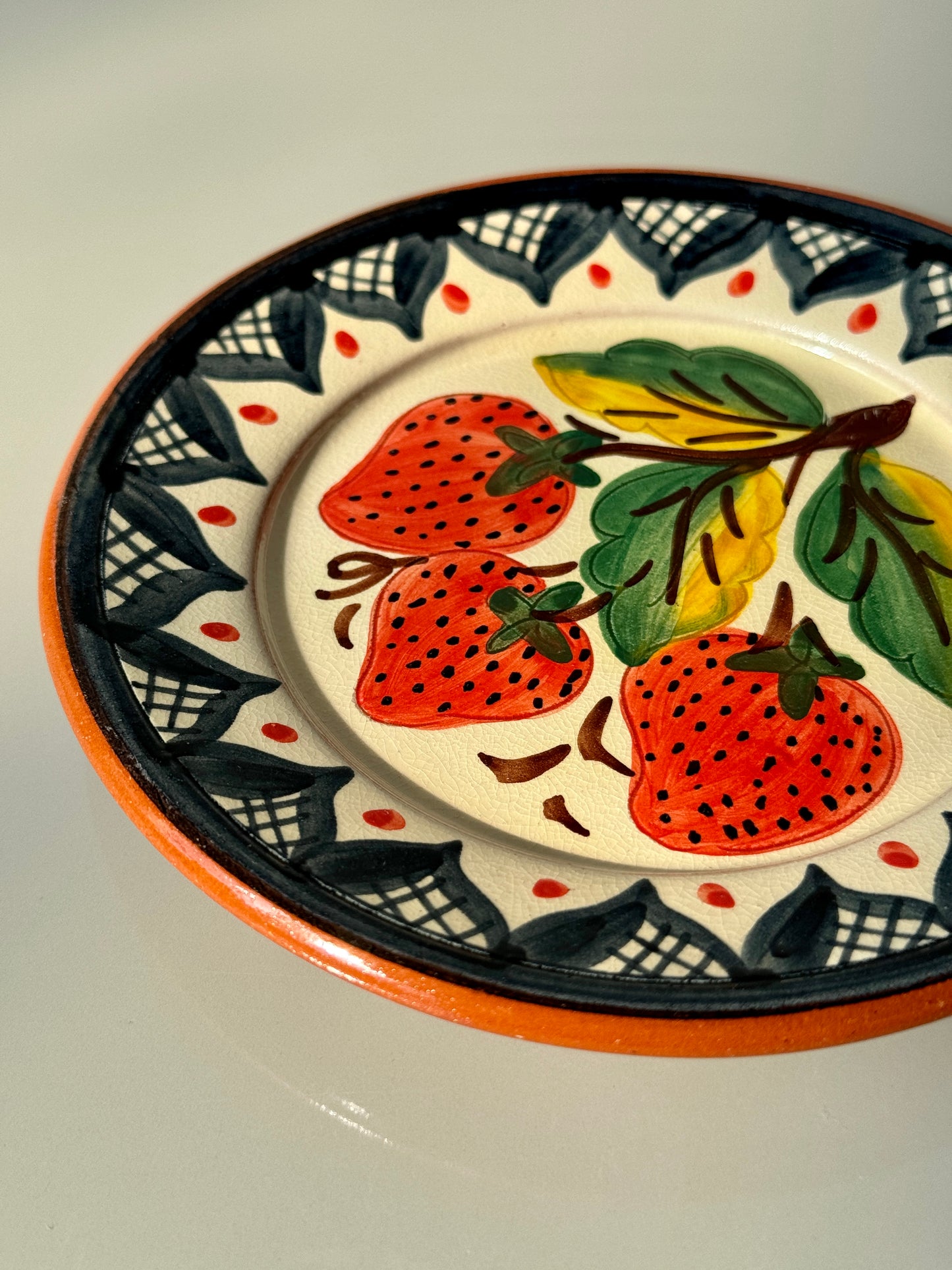 Small Vintage Handpainted Terra Cotta Plate