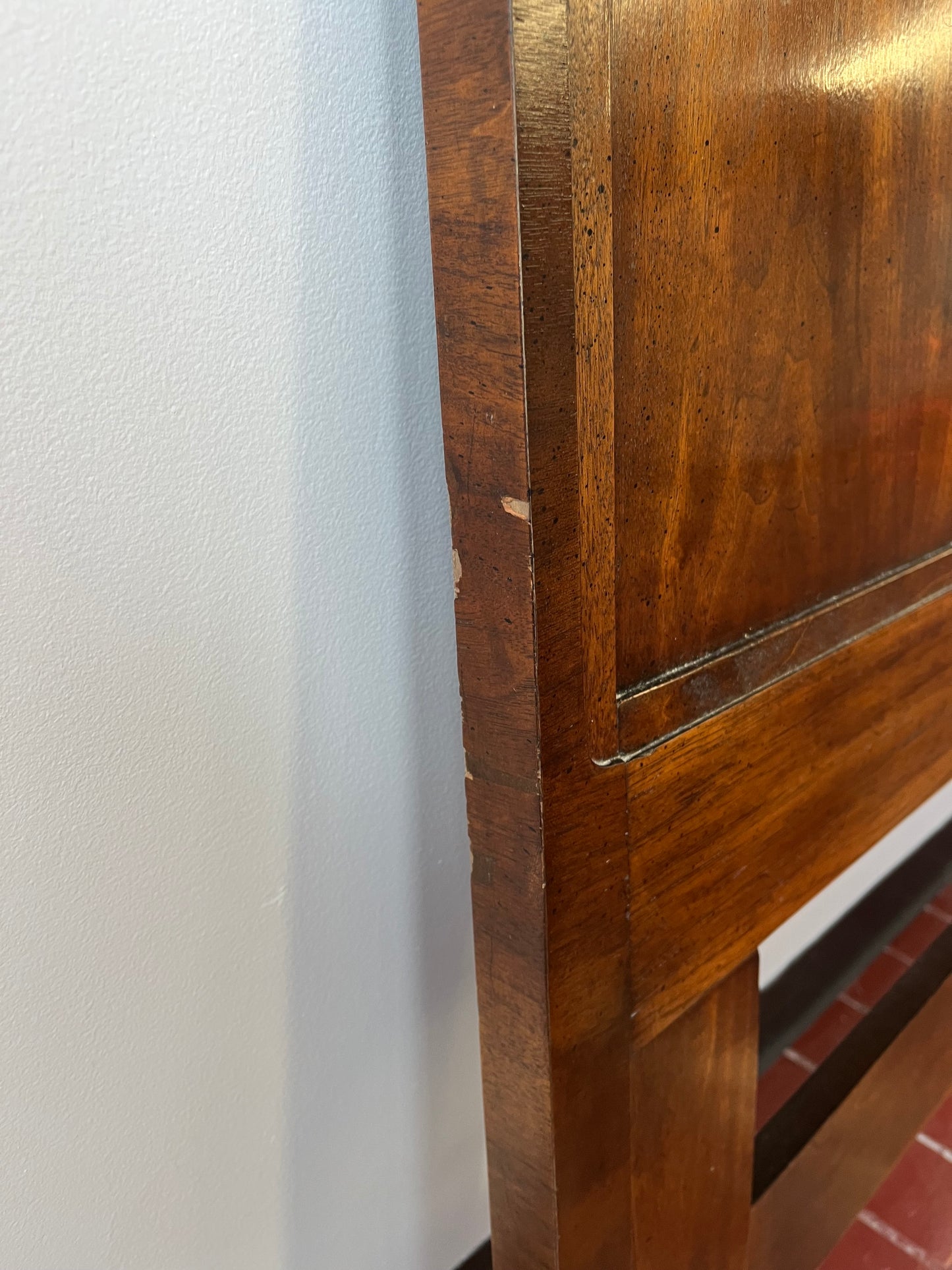 Mid Century Henredon Campaign Style Walnut and Brass King Headboard
