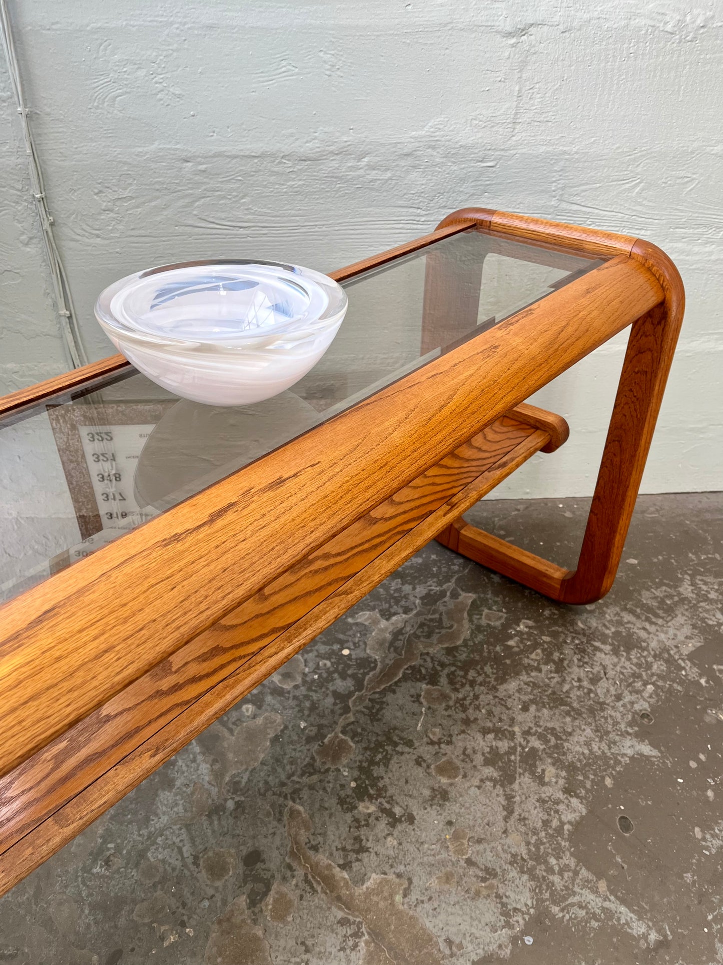 Postmodern Lou Hodges Style Oak and Smoked Glass Console Table