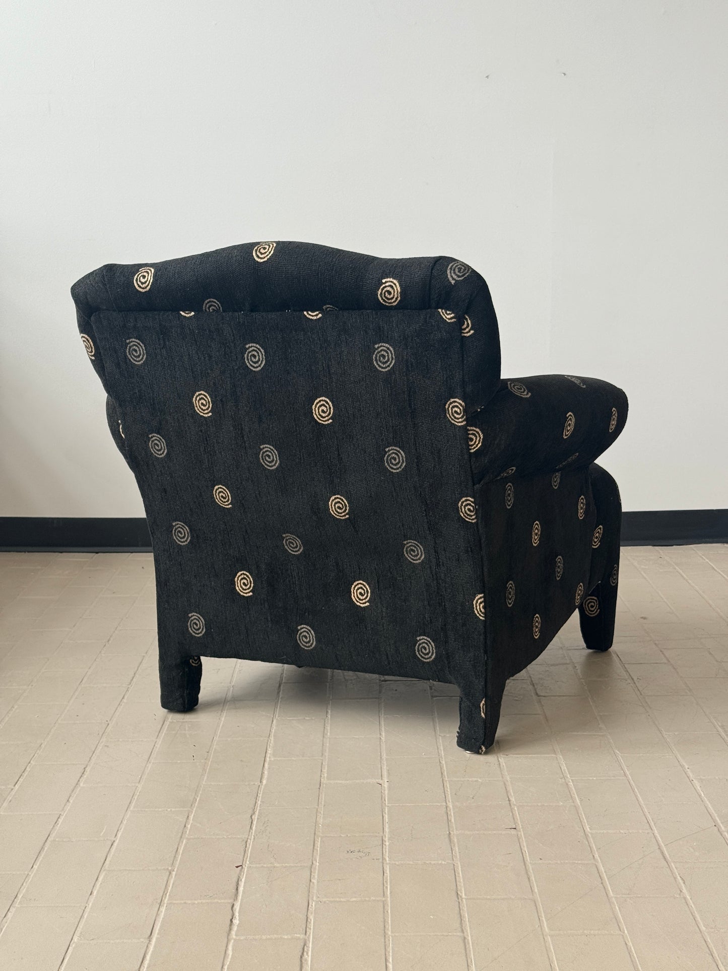 Postmodern Spiral Motif Upholstered Club Chair in the style of Donghia Luciano