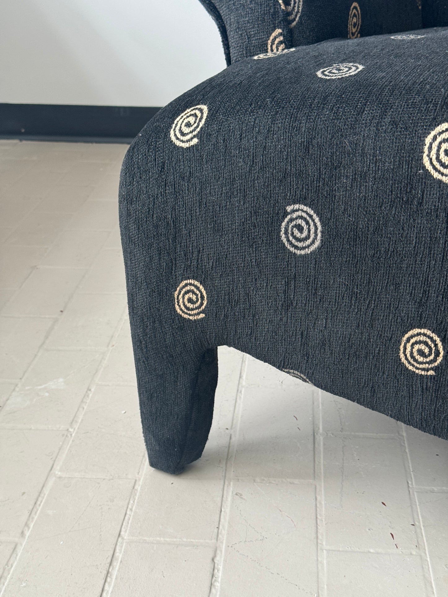 Postmodern Spiral Motif Upholstered Club Chair in the style of Donghia Luciano