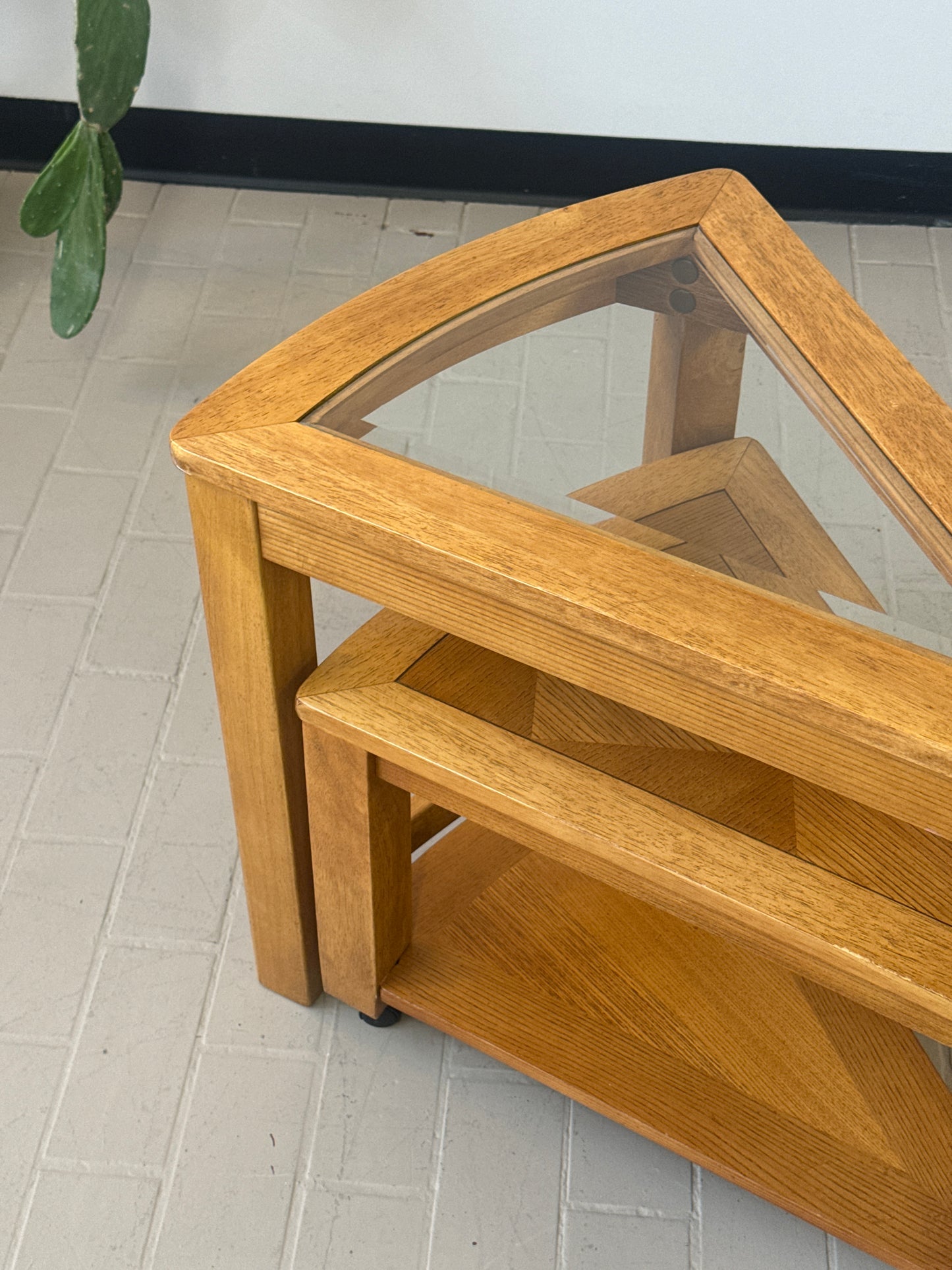 Vintage Triangular Tri-Level Swiveling End Tables