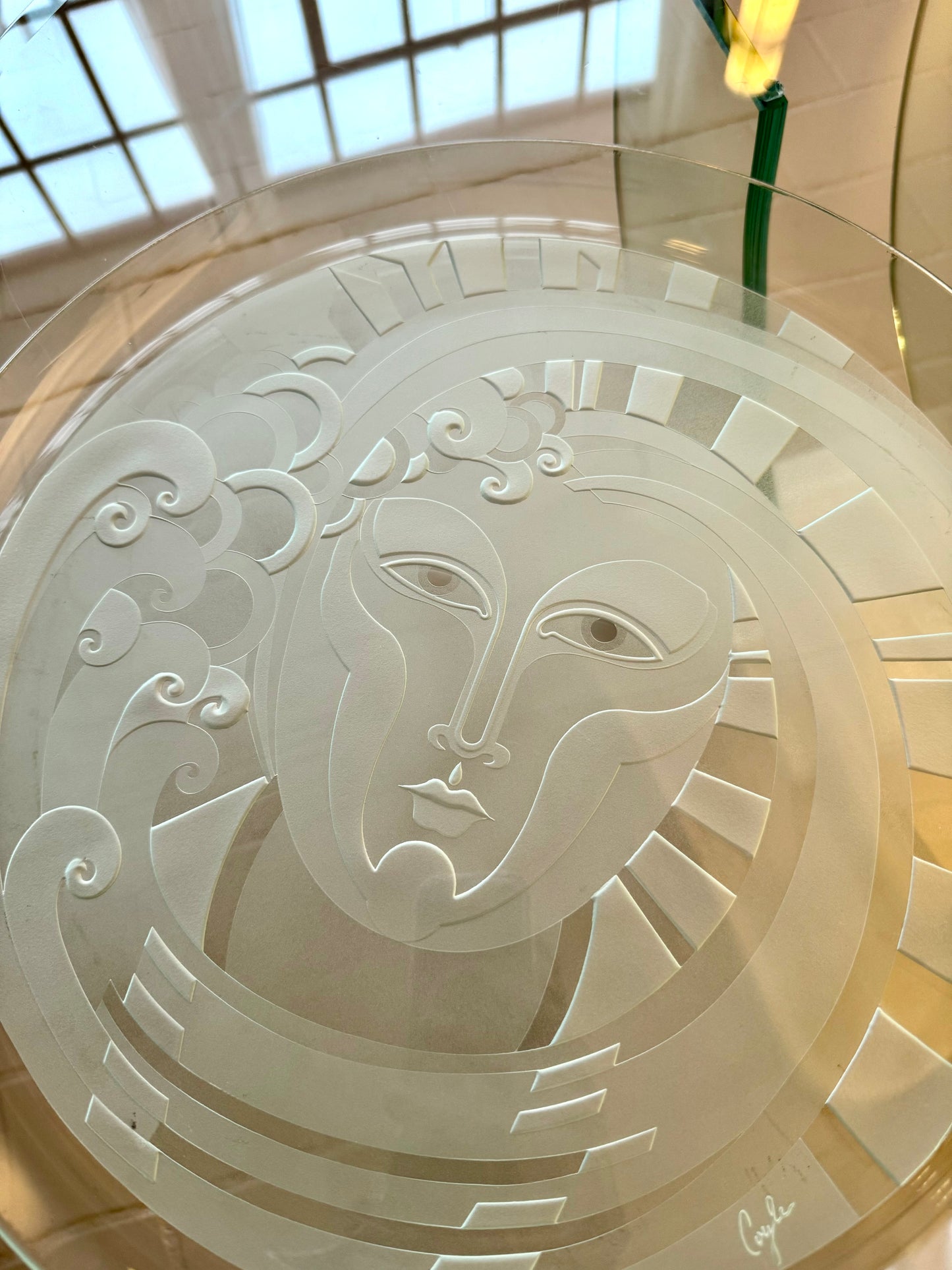 Vintage Signed Perry Coyle Etched Art Glass Serving Platter