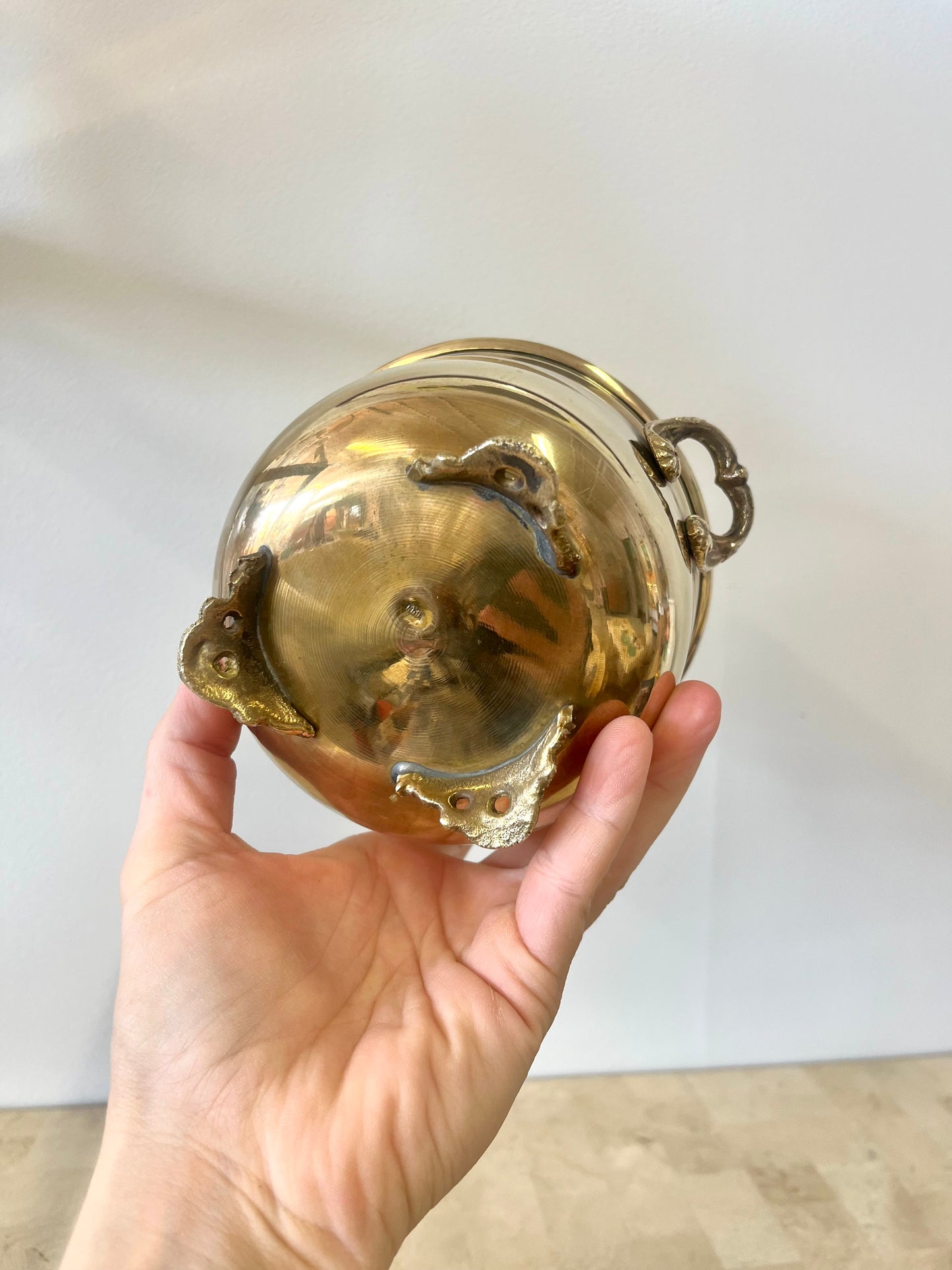 Vintage Footed Brass Planter