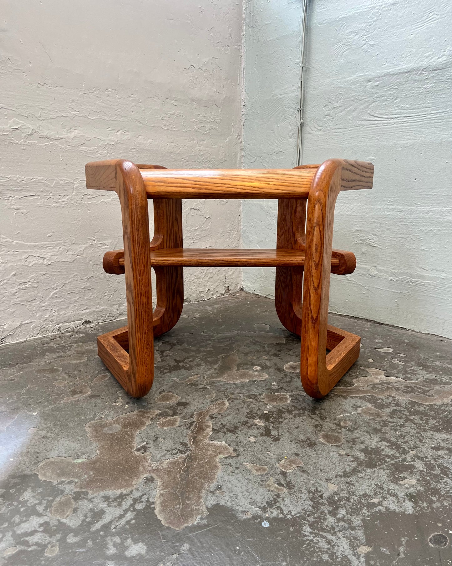 Vintage Postmodern Lou Hodges Style Oak Hexagon End Table