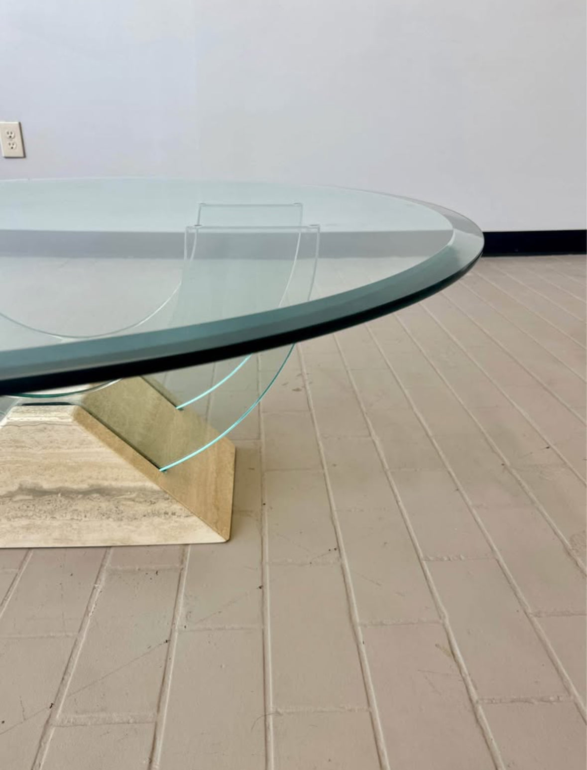 Postmodern Roche Bobois Travertine & Glass Coffee Table