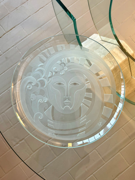 Vintage Signed Perry Coyle Etched Art Glass Serving Platter
