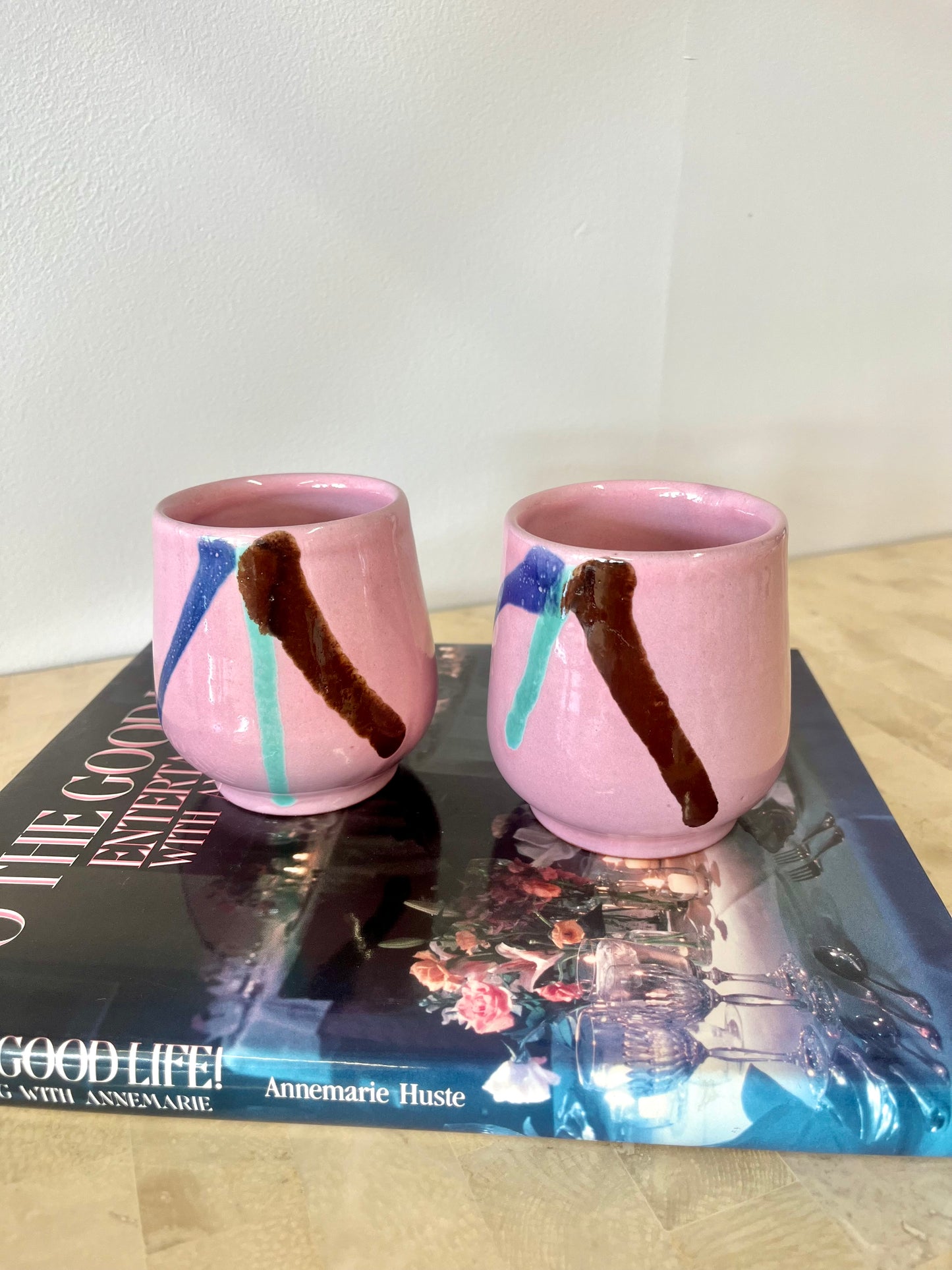 Postmodern Glazed Ceramic Tumbler Pair