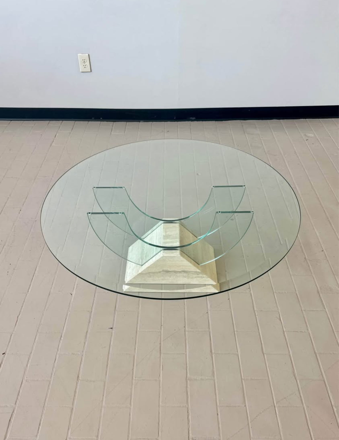 Postmodern Roche Bobois Travertine & Glass Coffee Table