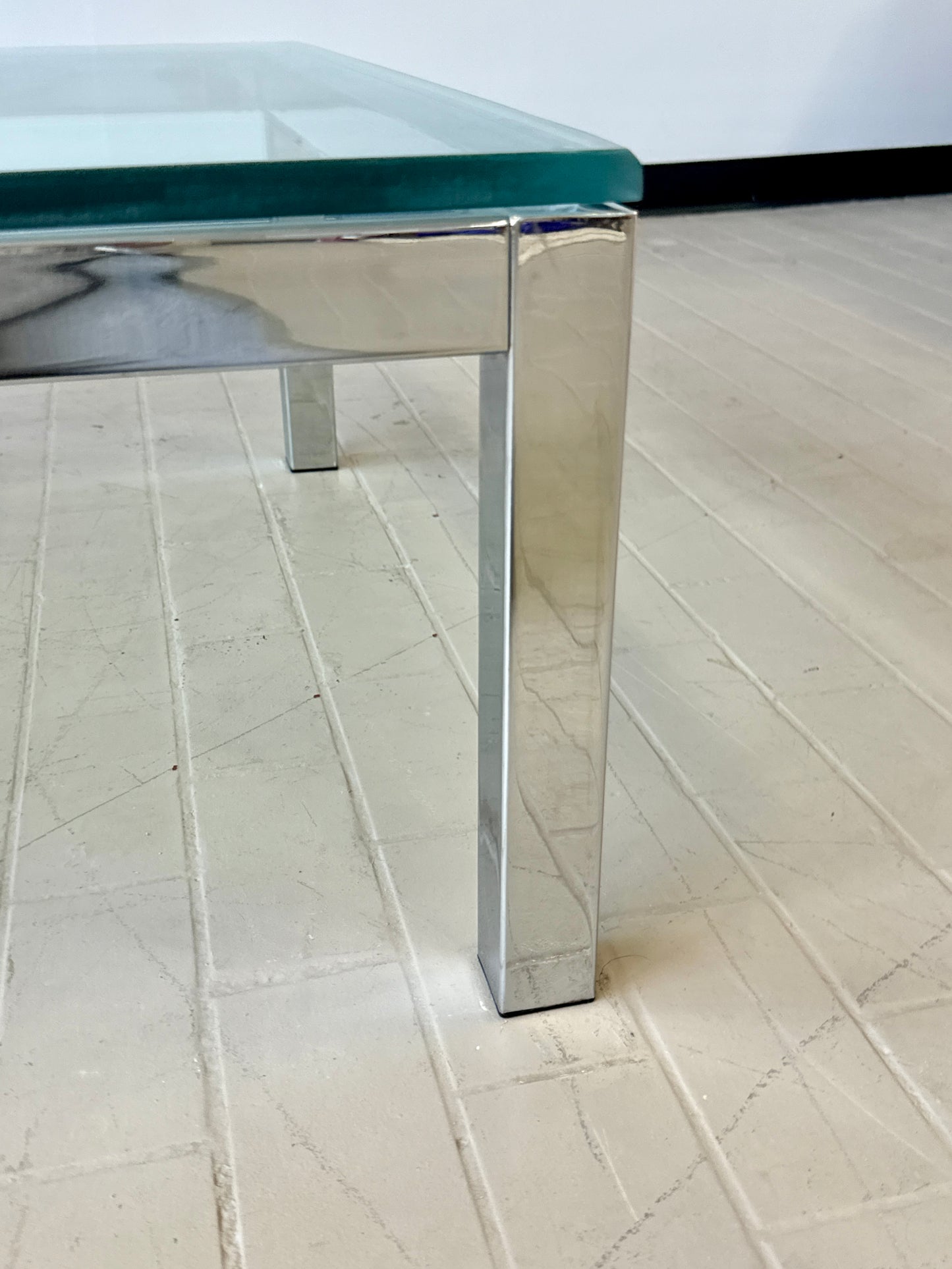 Milo Baughman Style Mid Century Chrome and Glass Coffee Table