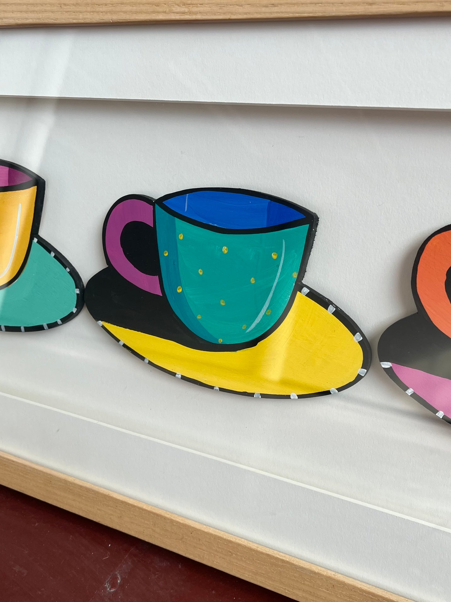 Vintage Signed Painted Shadow Box Tea Cups