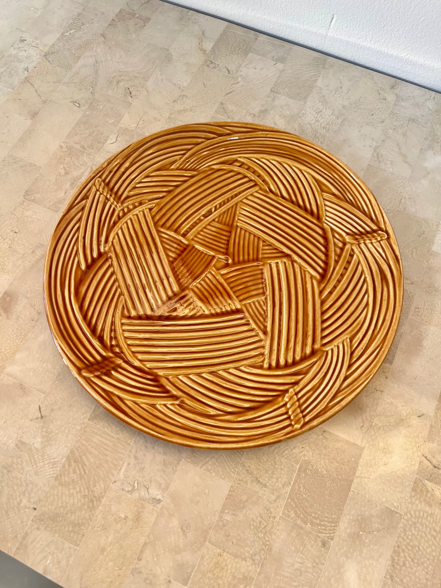 Vintage French Majolica Basketweave Salad Plates