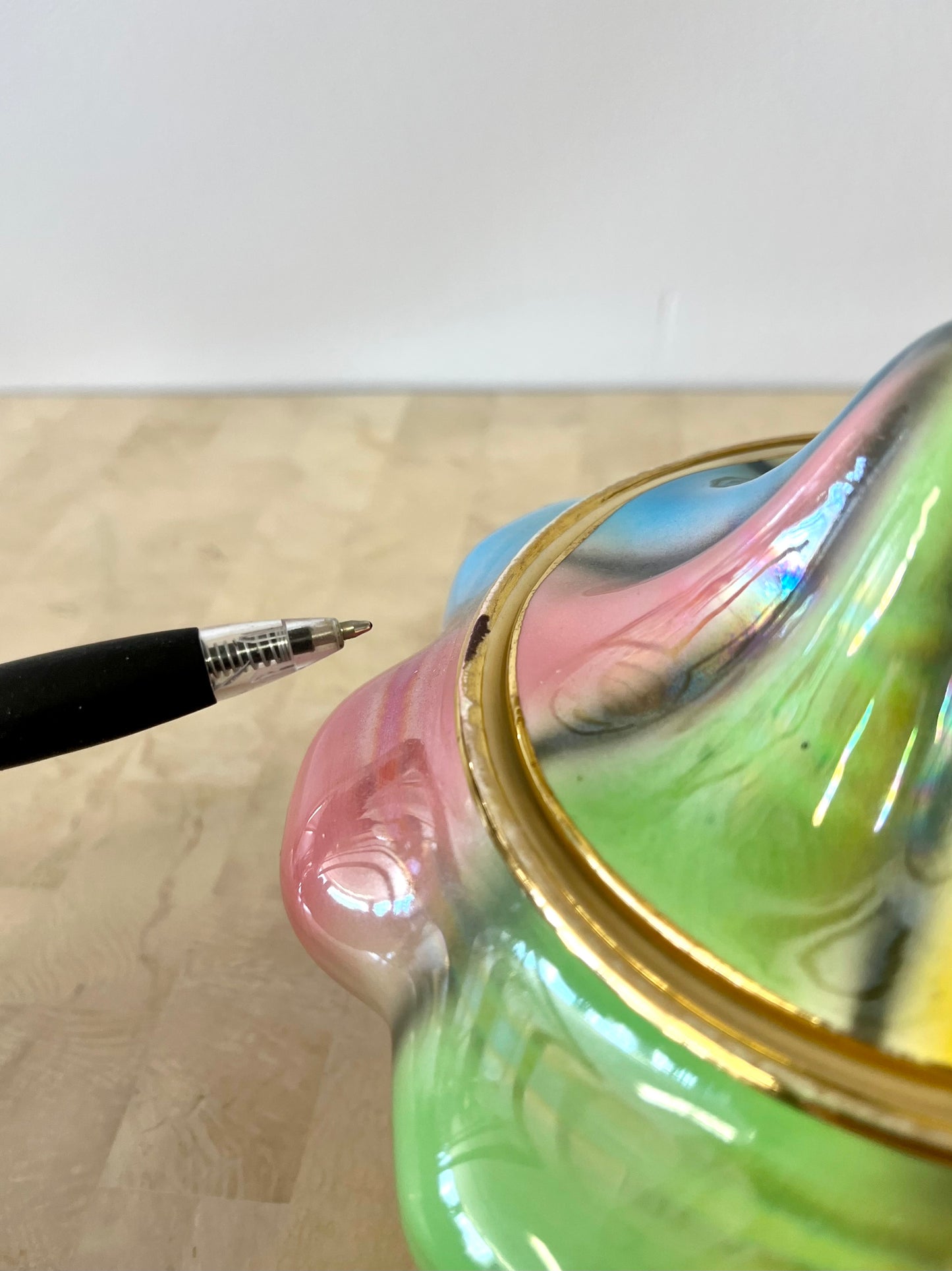 Vintage Italian Rainbow Iridescent Porcelain Candy Dish