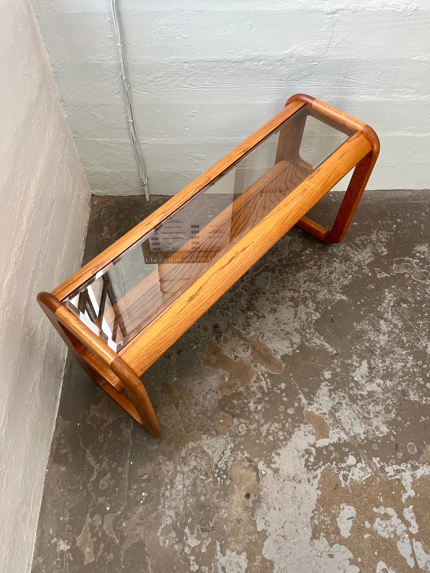 Postmodern Lou Hodges Style Oak and Smoked Glass Console Table