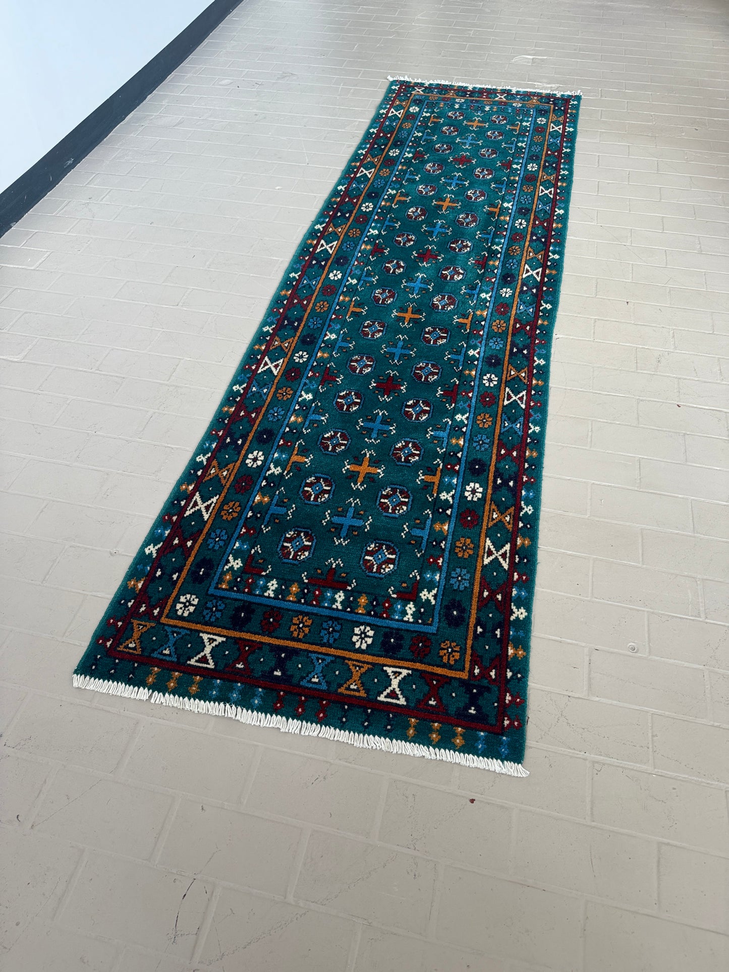 Hand Knotted Afghan Wool Rug Runner