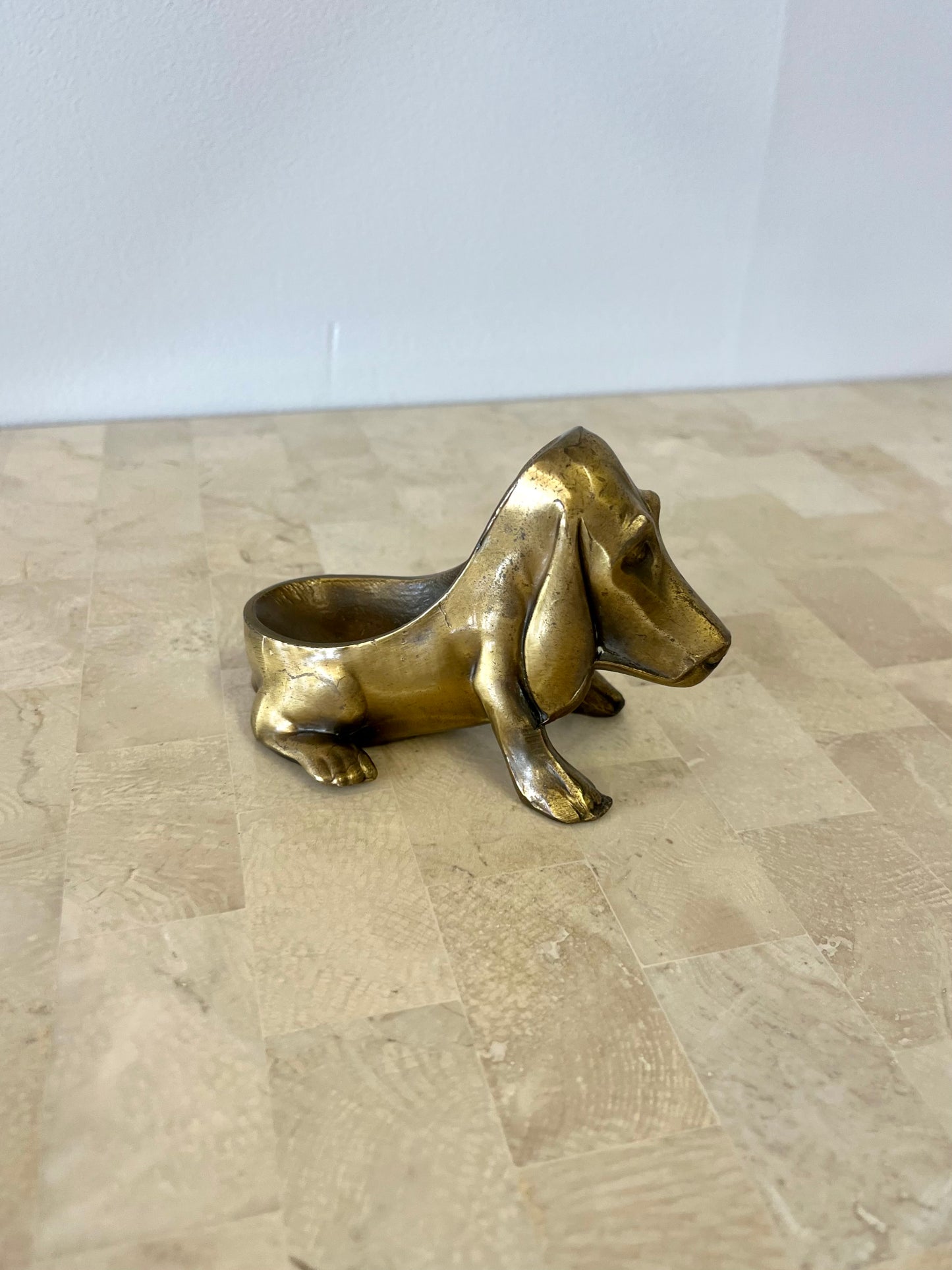 Vintage 1930s Brass Basset Hound Cigar Holder / Trinket Dish