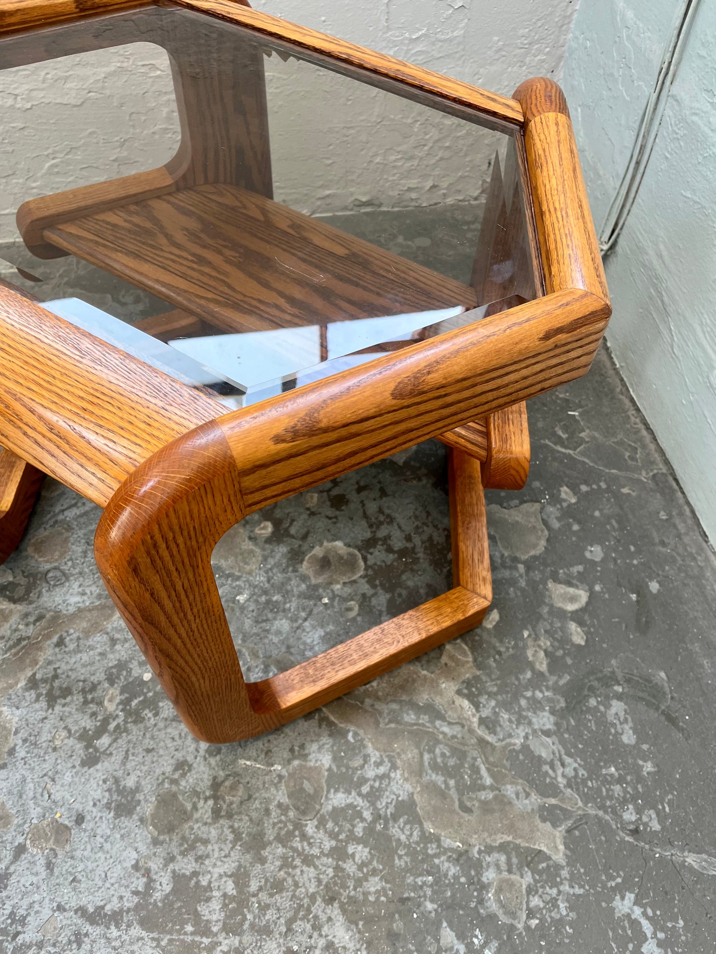 Vintage Postmodern Lou Hodges Style Oak Hexagon End Table
