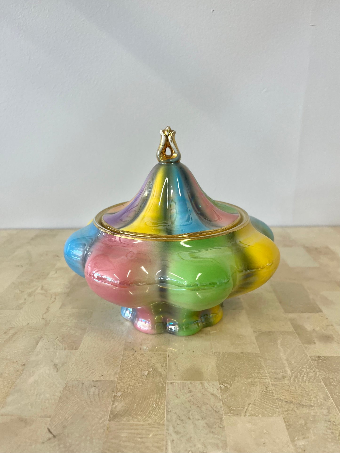 Vintage Italian Rainbow Iridescent Porcelain Candy Dish
