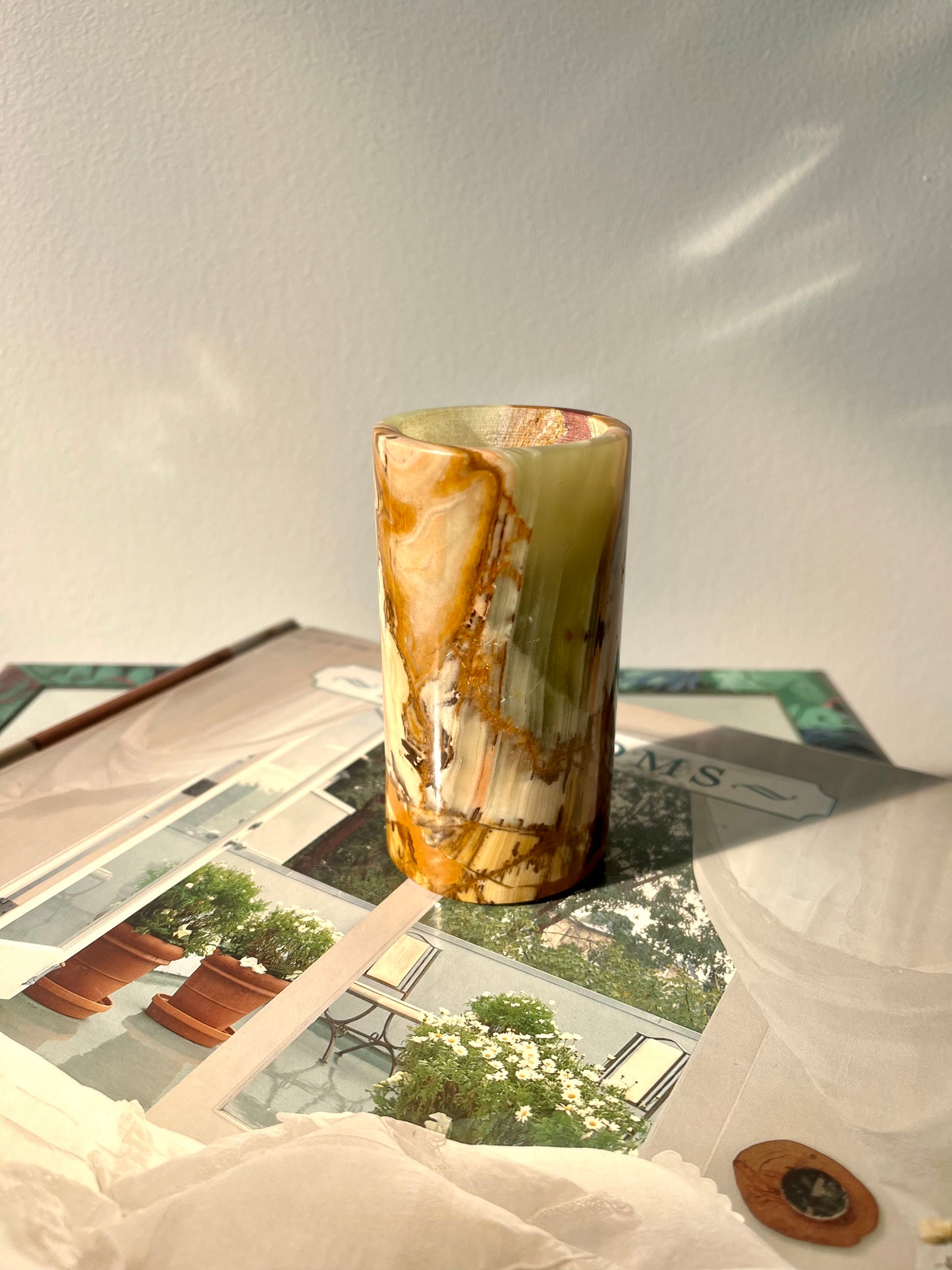 Vintage Onyx Pillar Tealight Candle Holder