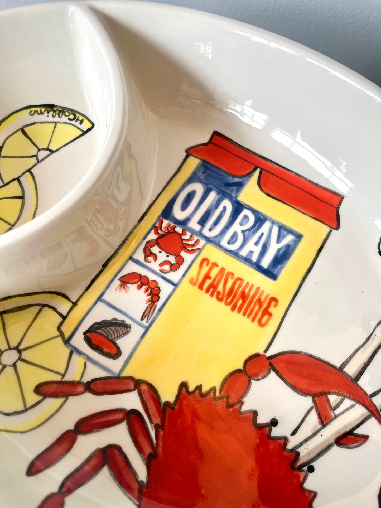 Vintage Ceramic Old Bay and Crab Segmented Serving Platter