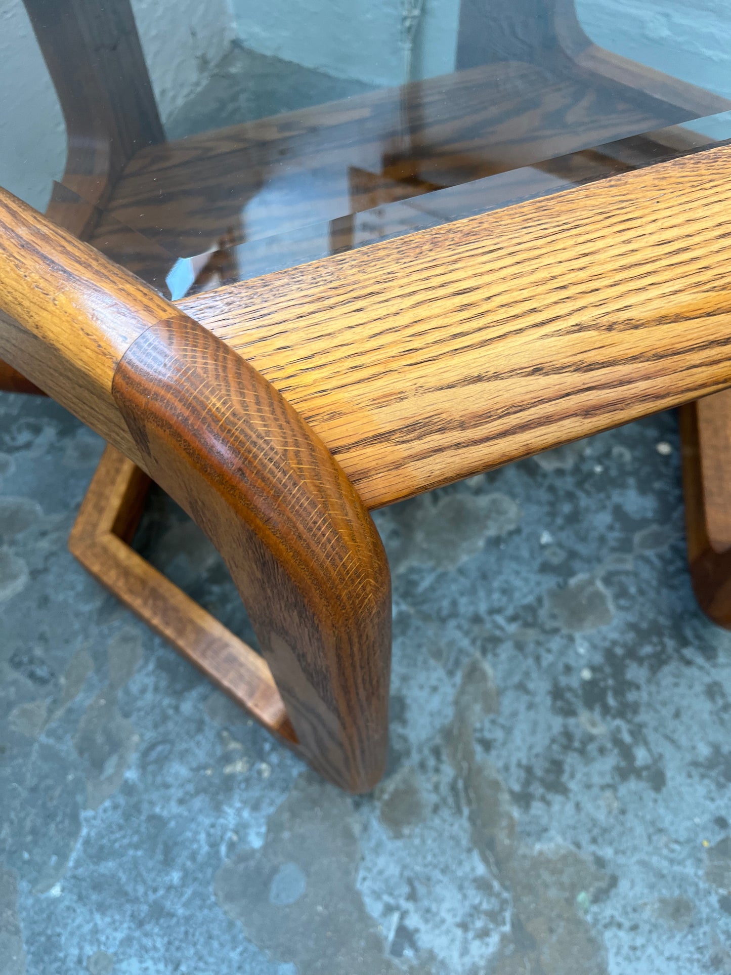 Vintage Postmodern Lou Hodges Style Oak Hexagon End Table