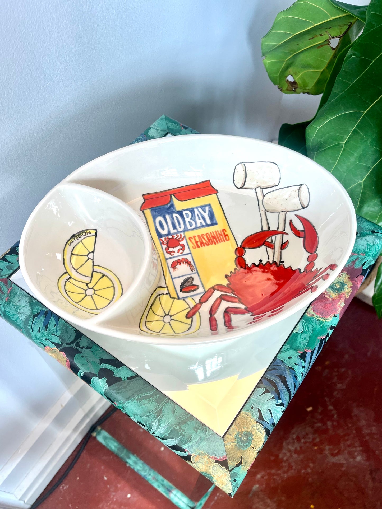 Vintage Ceramic Old Bay and Crab Segmented Serving Platter