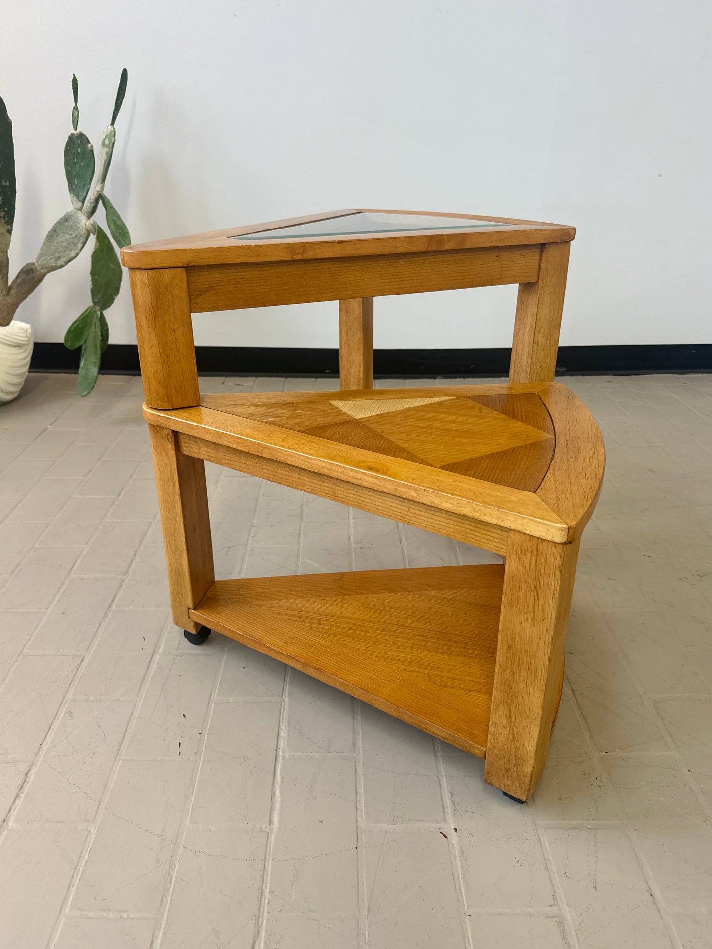 Vintage Triangular Tri-Level Swiveling End Tables