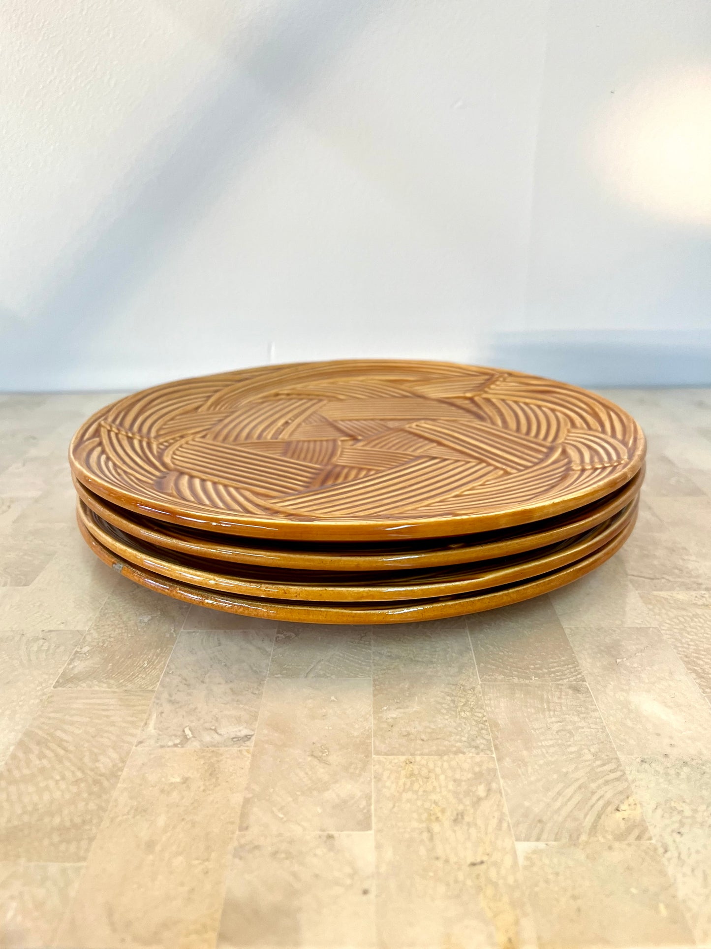 Vintage French Majolica Basketweave Salad Plates