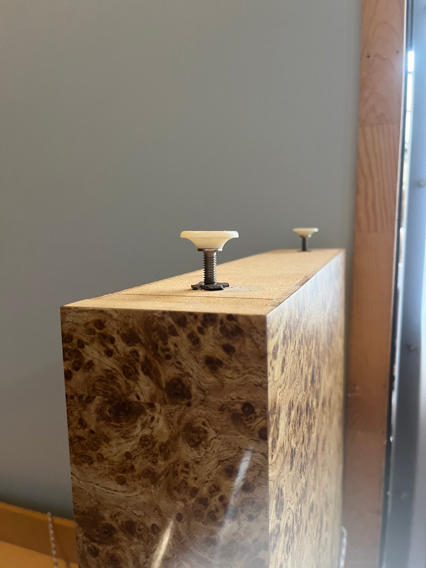 Vintage Parsons Style Burl Laminate Console Table