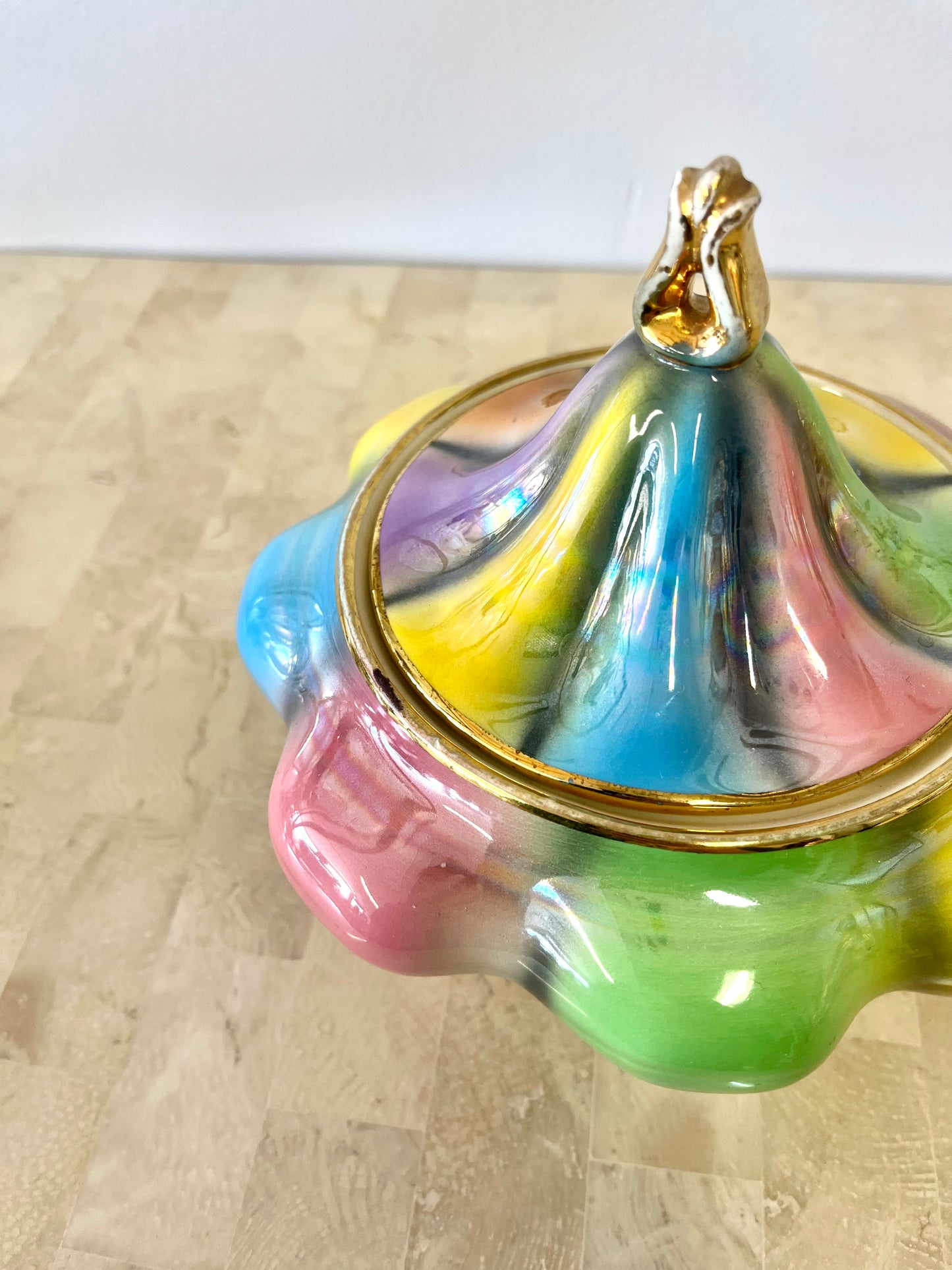 Vintage Italian Rainbow Iridescent Porcelain Candy Dish