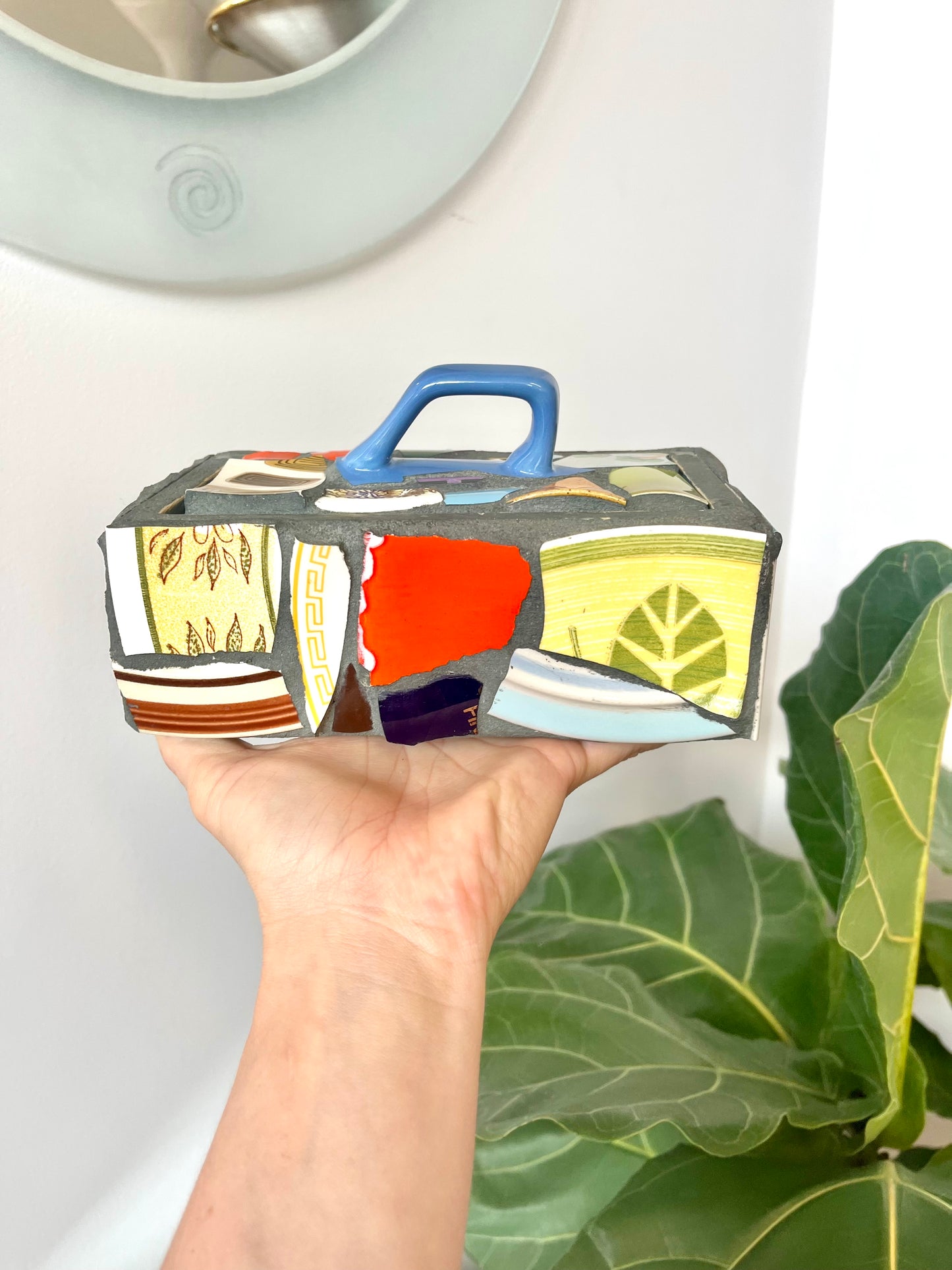 Vintage Ceramic Shard Mosaic and Cement Trinket Box