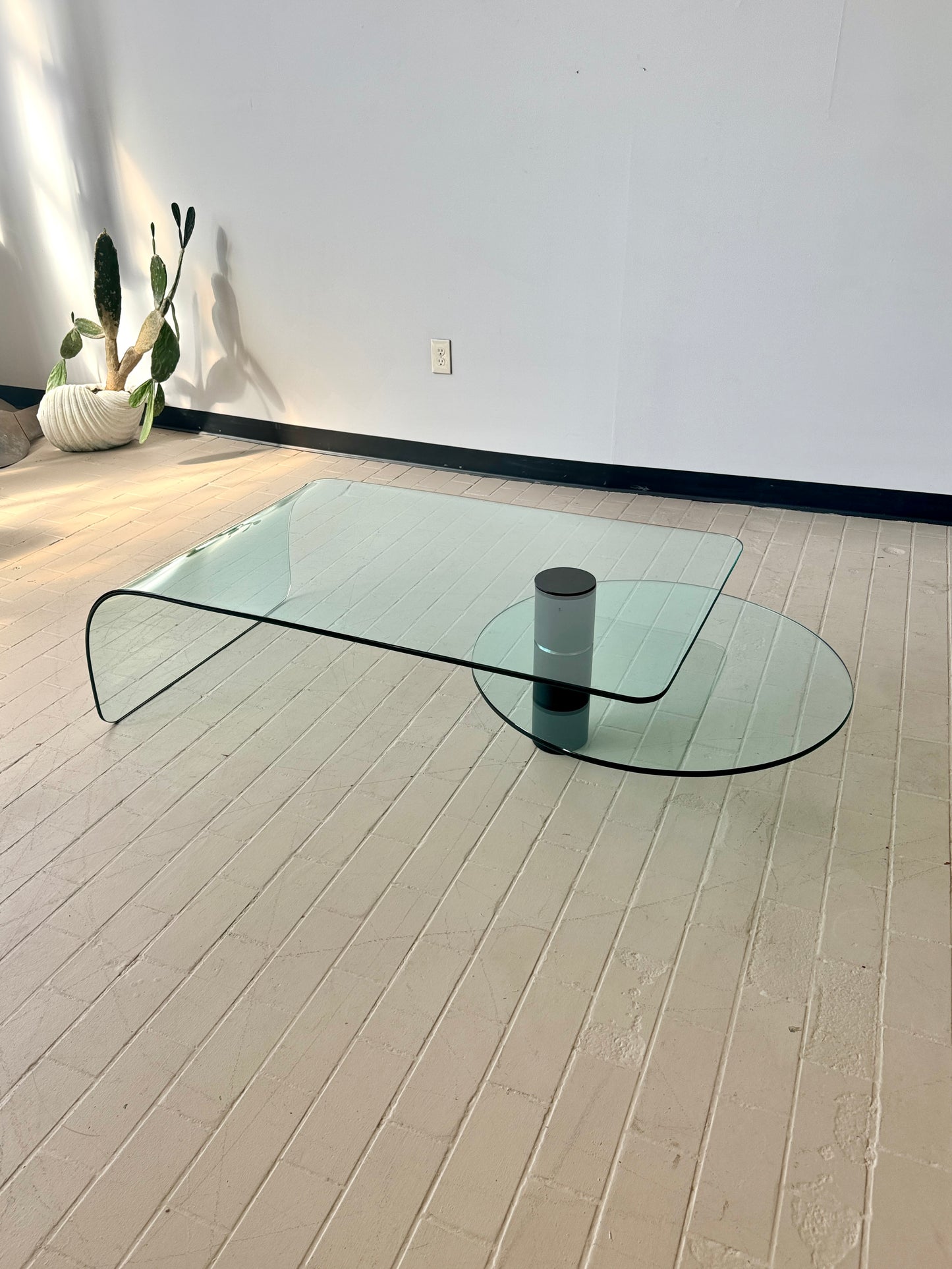 Postmodern Two-tiered Glass Waterfall Coffee Table