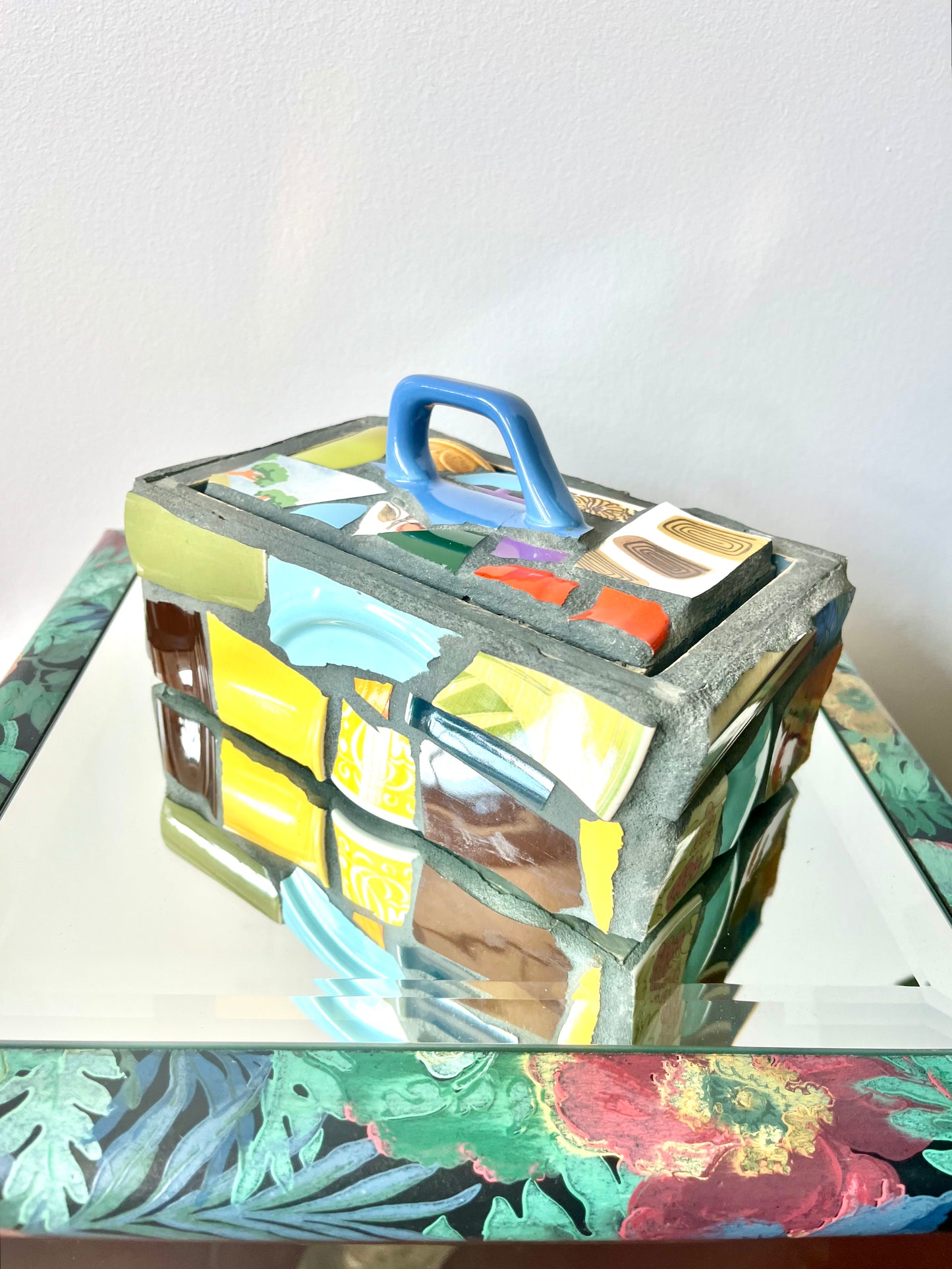 Vintage Ceramic Shard Mosaic and Cement Trinket Box