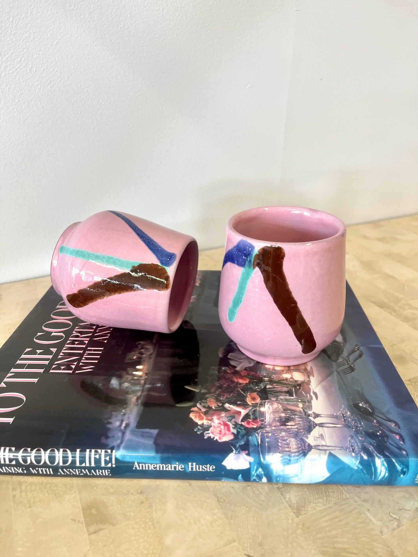 Postmodern Glazed Ceramic Tumbler Pair